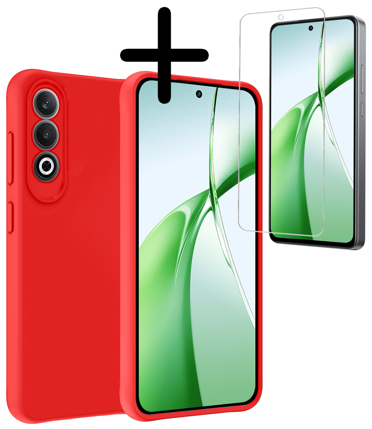 BASEY. Hoesje Geschikt voor OnePlus Nord CE4 Hoesje Siliconen Case Hoes Met Screenprotector - Hoes Geschikt voor OnePlus Nord CE4 Hoes Cover Case - Rood