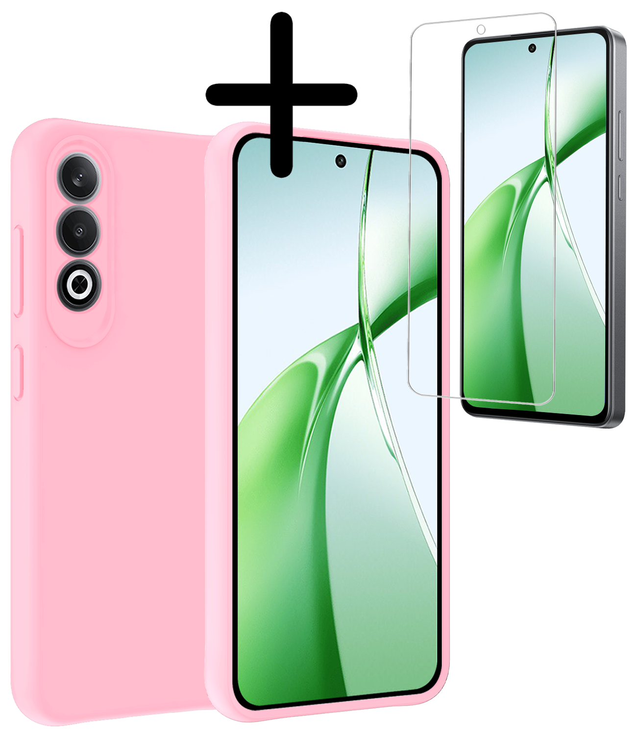 BASEY. Hoesje Geschikt voor OnePlus Nord CE4 Hoesje Siliconen Case Hoes Met Screenprotector - Hoes Geschikt voor OnePlus Nord CE4 Hoes Cover Case - Lichtroze