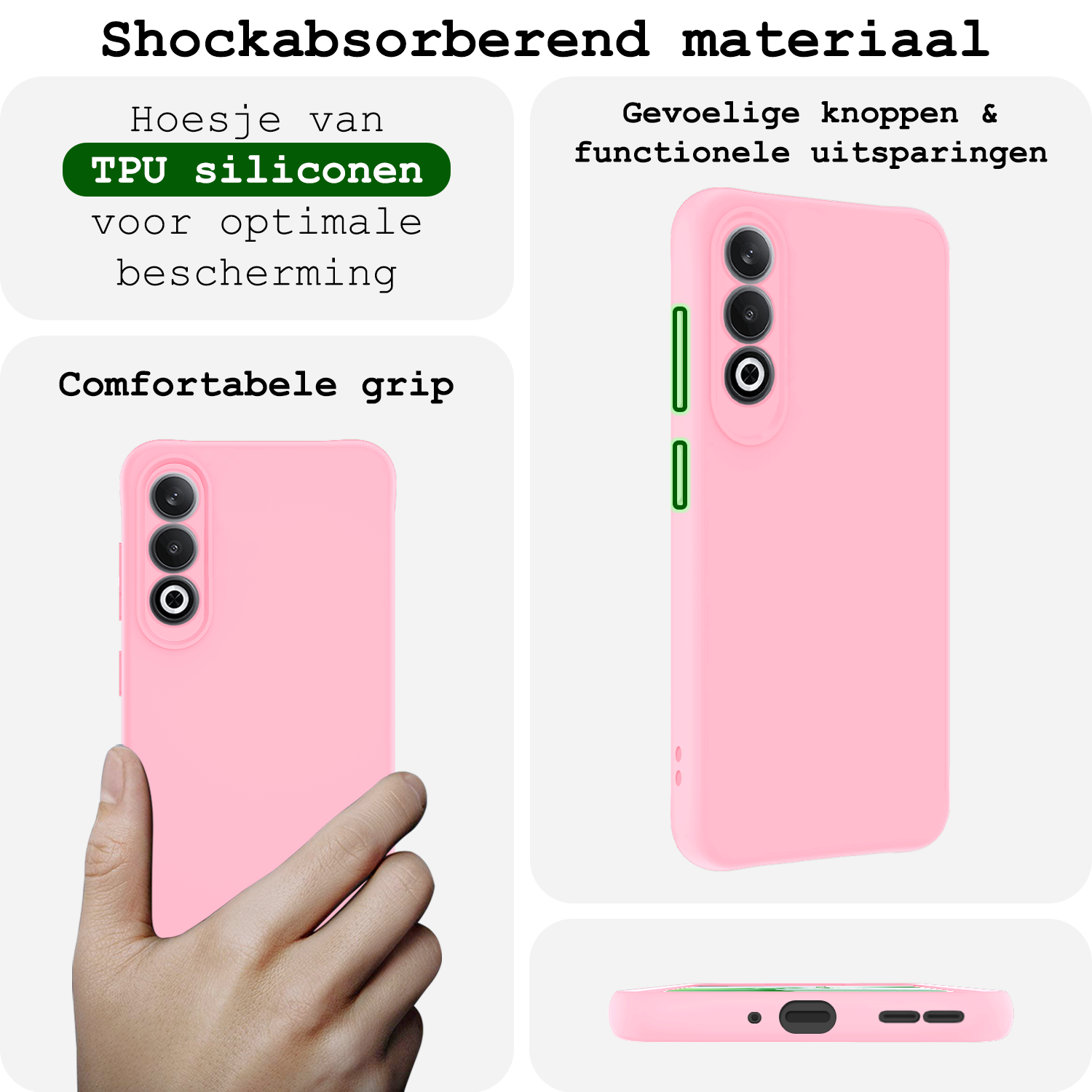 BASEY. Hoesje Geschikt voor OnePlus Nord CE4 Hoesje Siliconen Case Hoes Met Screenprotector - Hoes Geschikt voor OnePlus Nord CE4 Hoes Cover Case - Lichtroze