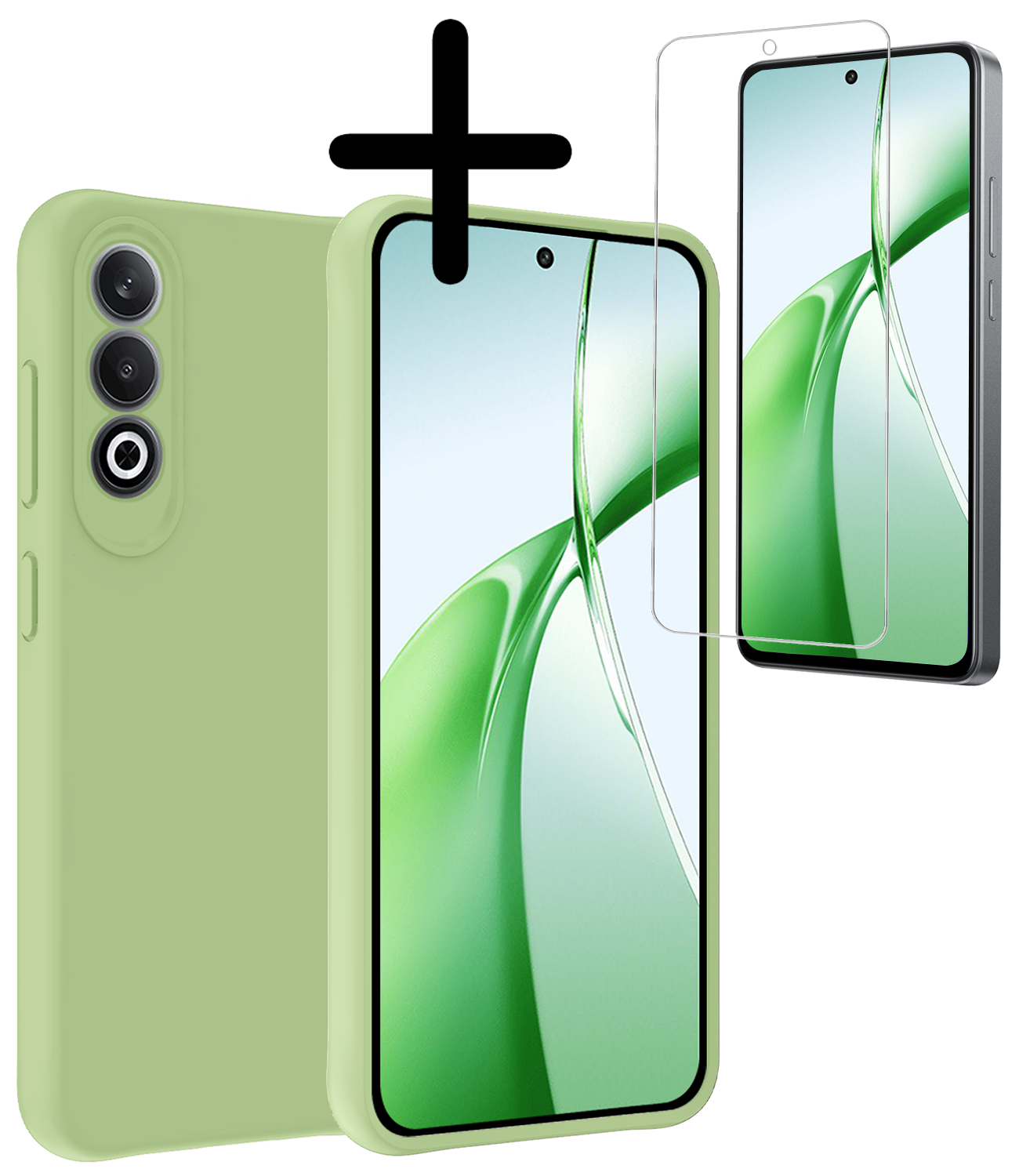 BASEY. Hoesje Geschikt voor OnePlus Nord CE4 Hoesje Siliconen Case Hoes Met Screenprotector - Hoes Geschikt voor OnePlus Nord CE4 Hoes Cover Case - Groen