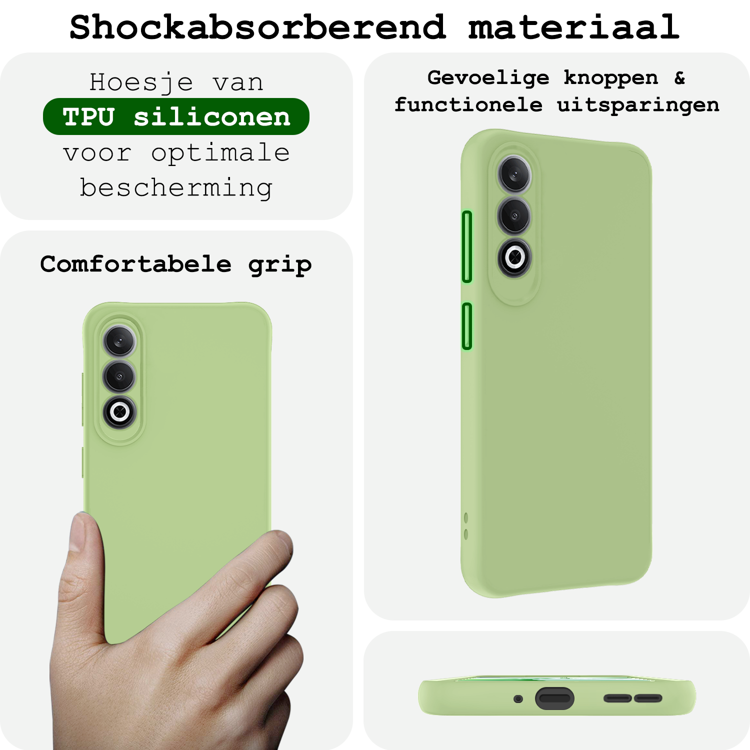 BASEY. Hoesje Geschikt voor OnePlus Nord CE4 Hoesje Siliconen Case Hoes Met Screenprotector - Hoes Geschikt voor OnePlus Nord CE4 Hoes Cover Case - Groen