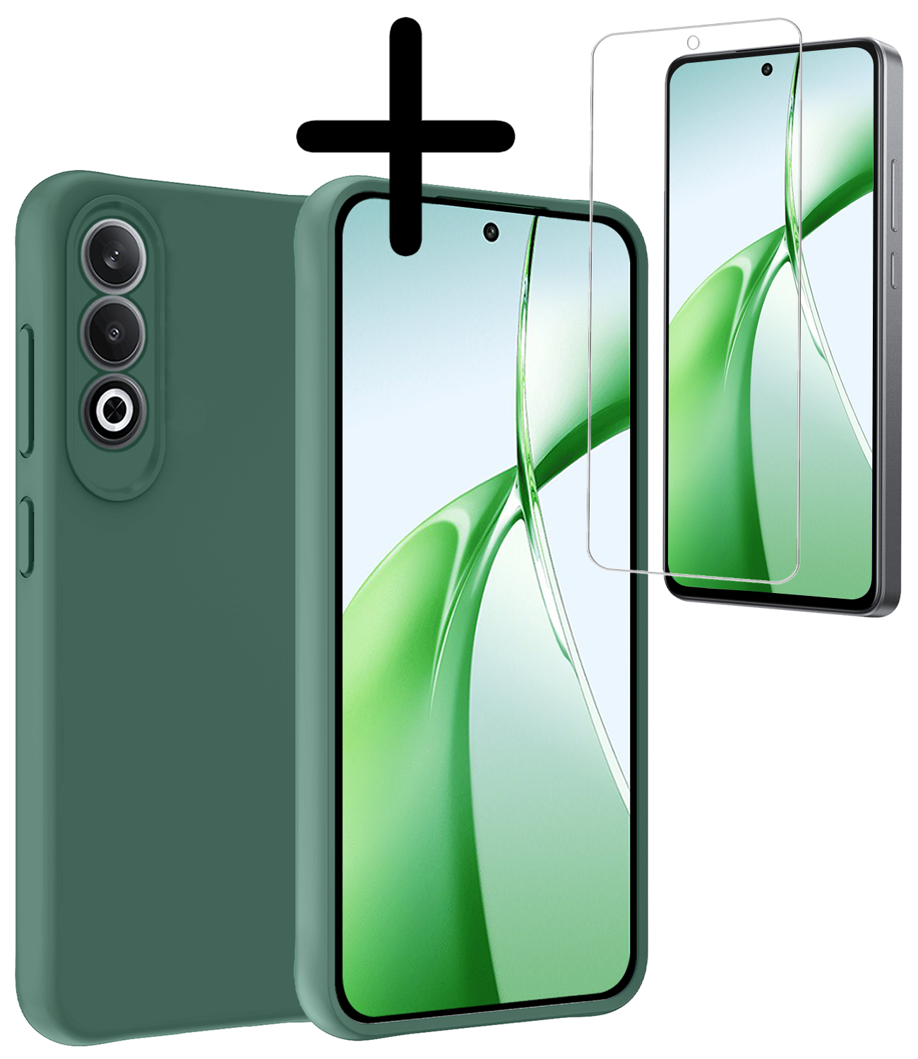 BASEY. Hoesje Geschikt voor OnePlus Nord CE4 Hoesje Siliconen Case Hoes Met Screenprotector - Hoes Geschikt voor OnePlus Nord CE4 Hoes Cover Case - Donkergroen