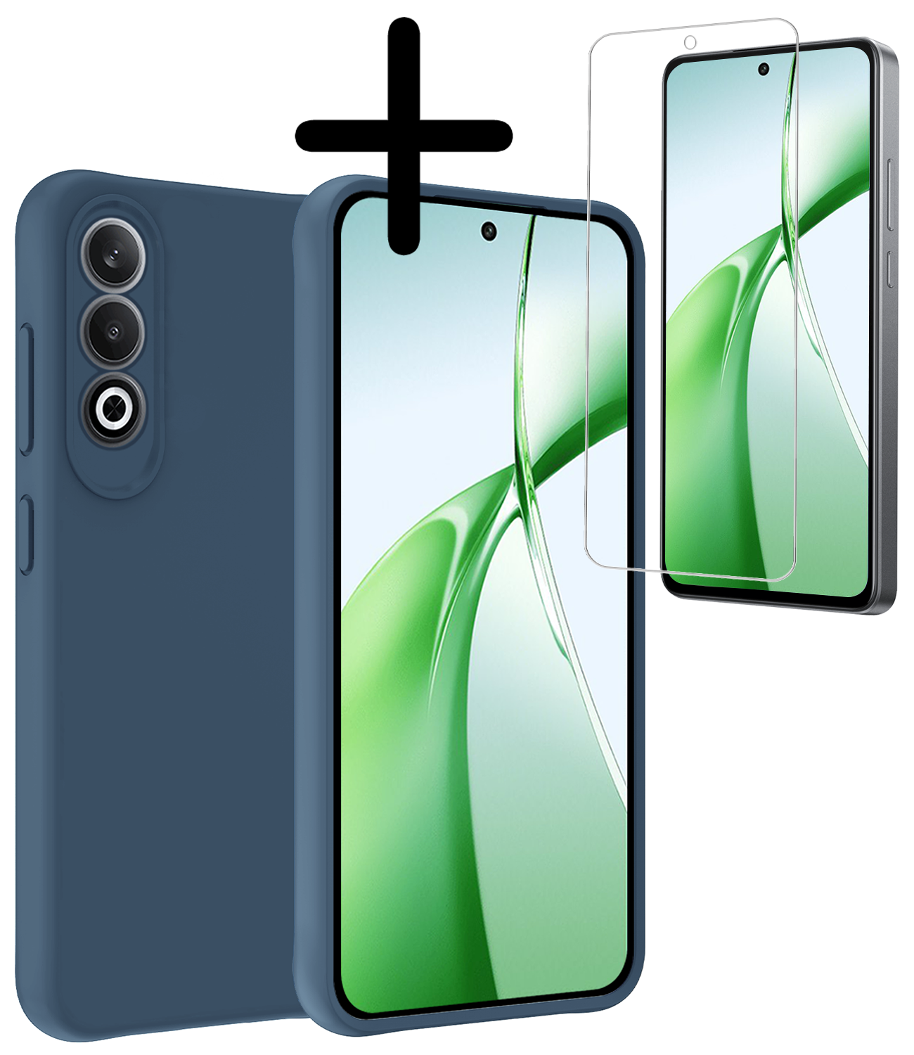 BASEY. Hoesje Geschikt voor OnePlus Nord CE4 Hoesje Siliconen Case Hoes Met Screenprotector - Hoes Geschikt voor OnePlus Nord CE4 Hoes Cover Case - Donkerblauw