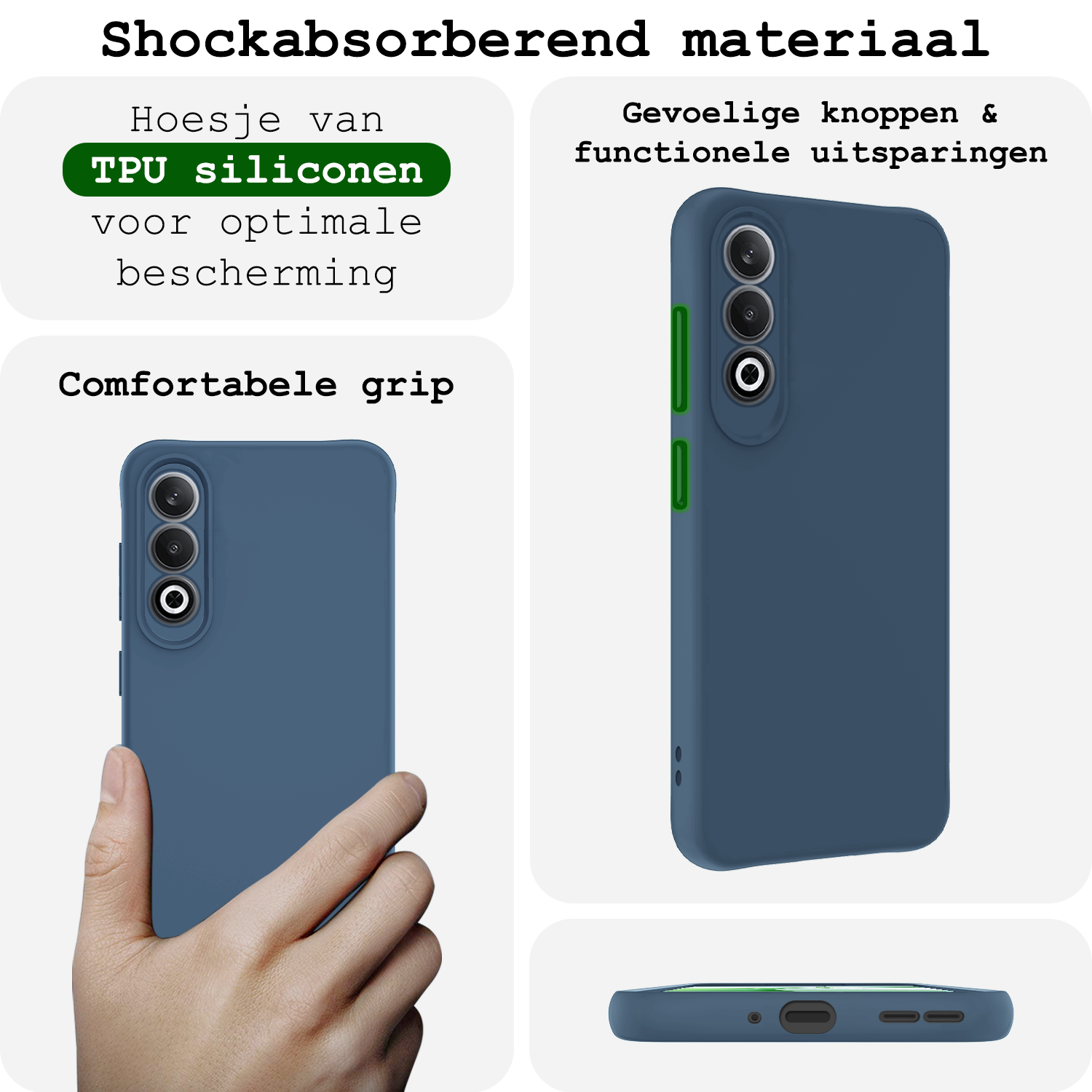 BASEY. Hoesje Geschikt voor OnePlus Nord CE4 Hoesje Siliconen Case Hoes Met Screenprotector - Hoes Geschikt voor OnePlus Nord CE4 Hoes Cover Case - Donkerblauw