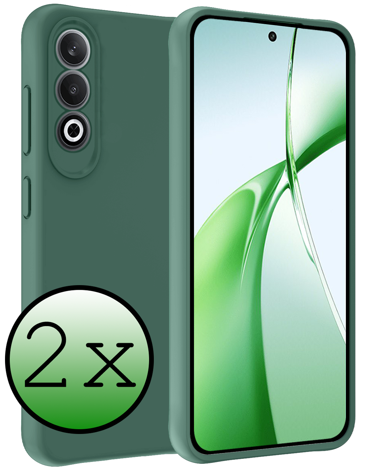 BASEY. Hoesje Geschikt voor OnePlus Nord CE4 Hoesje Siliconen Case Hoes - Hoes Geschikt voor OnePlus Nord CE4 Hoes Cover Case - Donkergroen - 2 PACK