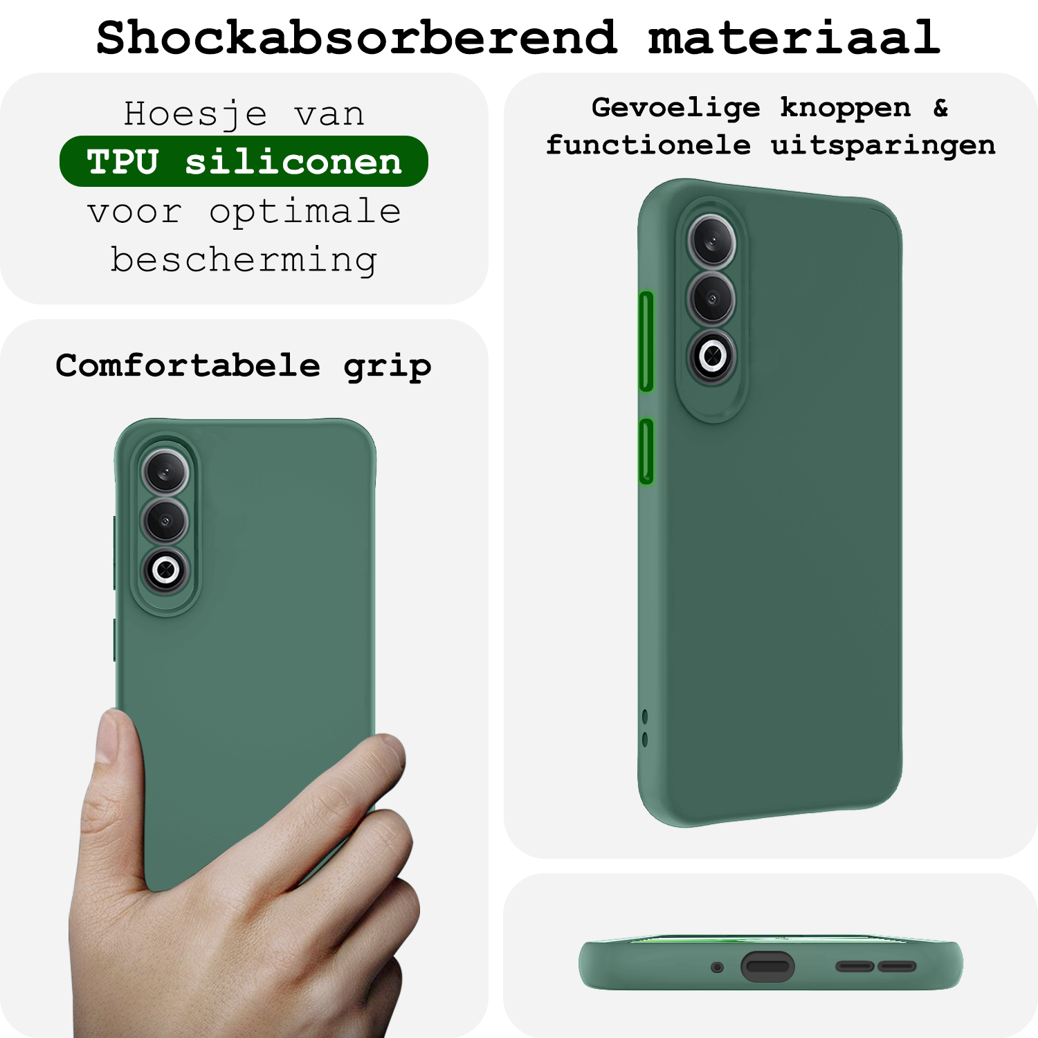 BASEY. Hoesje Geschikt voor OnePlus Nord CE4 Hoesje Siliconen Case Hoes - Hoes Geschikt voor OnePlus Nord CE4 Hoes Cover Case - Donkergroen - 2 PACK