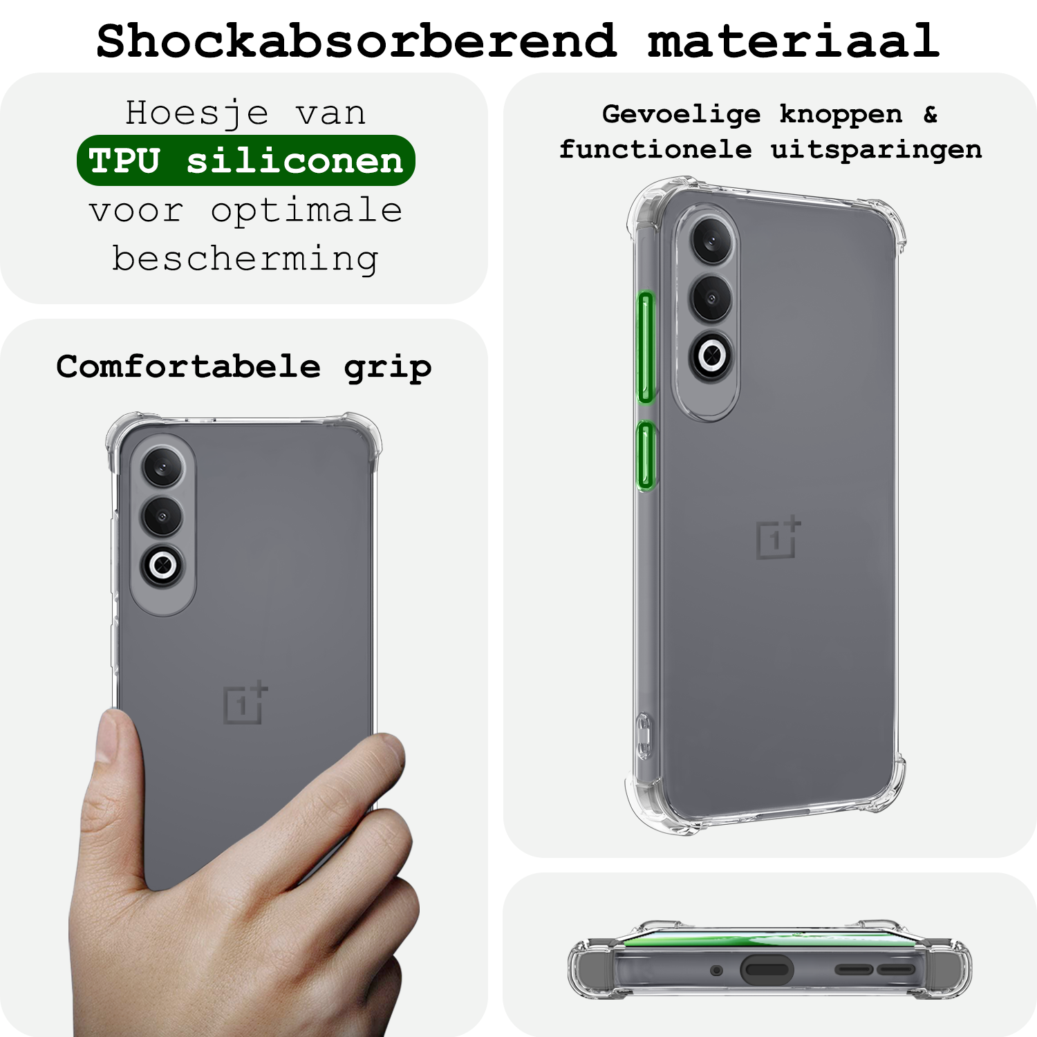 BASEY. Hoesje Geschikt voor OnePlus Nord CE4 Hoesje Siliconen Shock Proof Case Hoes Met Screenprotector - Hoes Geschikt voor OnePlus Nord CE4 Hoes Cover Case Shockproof - Transparant