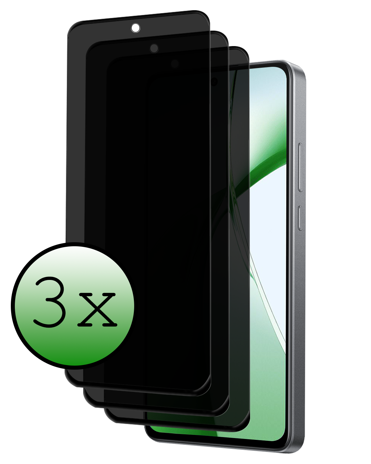 BASEY. Screenprotector Geschikt voor OnePlus Nord CE4 Screenprotector Privacy Glas Gehard Full Cover - Screenprotector Geschikt voor OnePlus Nord CE4 Screenprotector Privacy Tempered Glass - 3 PACK