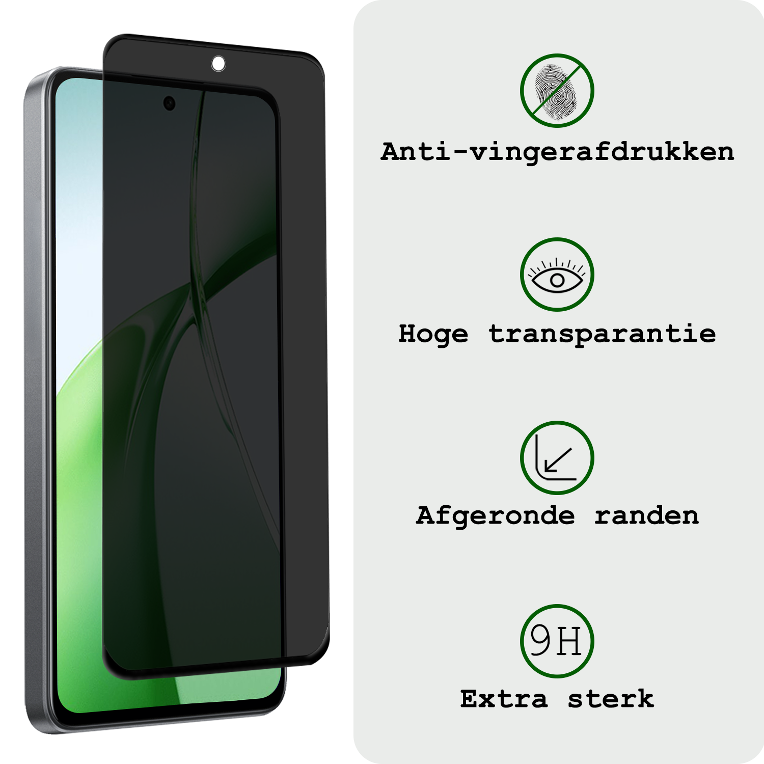 BASEY. Screenprotector Geschikt voor OnePlus Nord CE4 Screenprotector Privacy Glas Gehard Full Cover - Screenprotector Geschikt voor OnePlus Nord CE4 Screenprotector Privacy Tempered Glass - 2 PACK