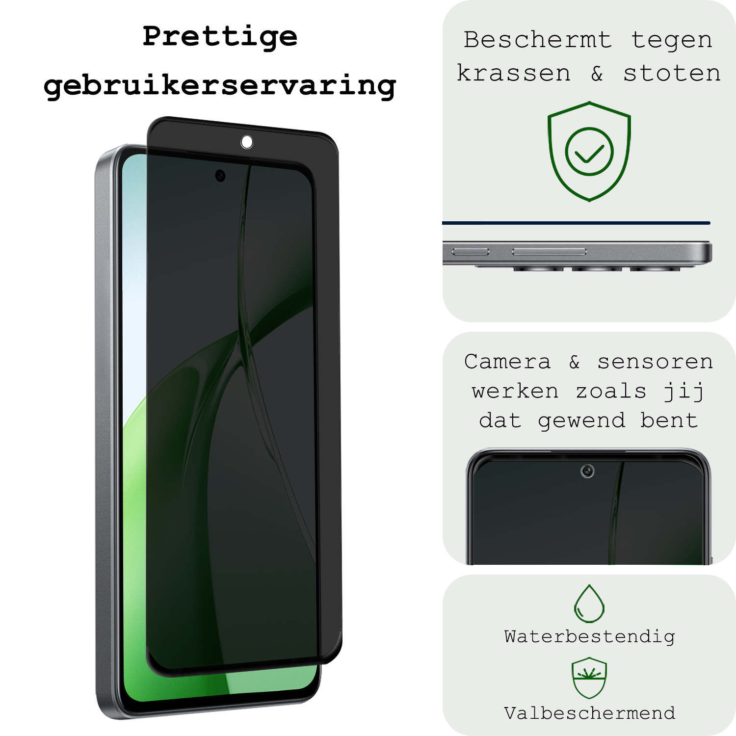 BASEY. Screenprotector Geschikt voor OnePlus Nord CE4 Screenprotector Privacy Glas Gehard Full Cover - Screenprotector Geschikt voor OnePlus Nord CE4 Screenprotector Privacy Tempered Glass - 2 PACK