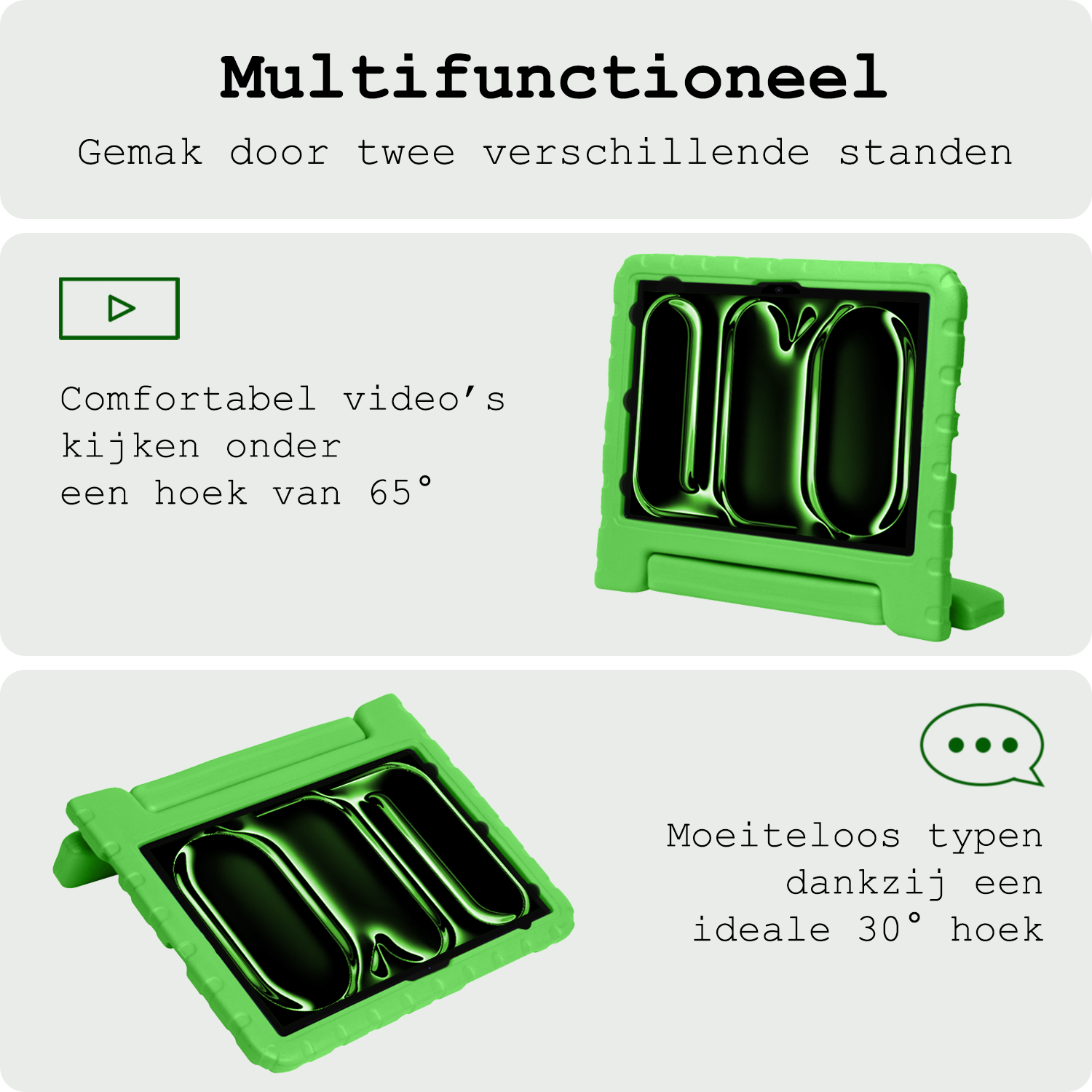 BASEY. Hoesje Geschikt voor iPad Pro 2018/2020/2021/2022 (12,9 inch) Hoesje Kinder Hoes Shockproof Kinderhoes - Kindvriendelijk Hoesje Geschikt voor iPad Pro 12,9 inch 2018/2020/2021/2022 Hoes Kids Case - Groen