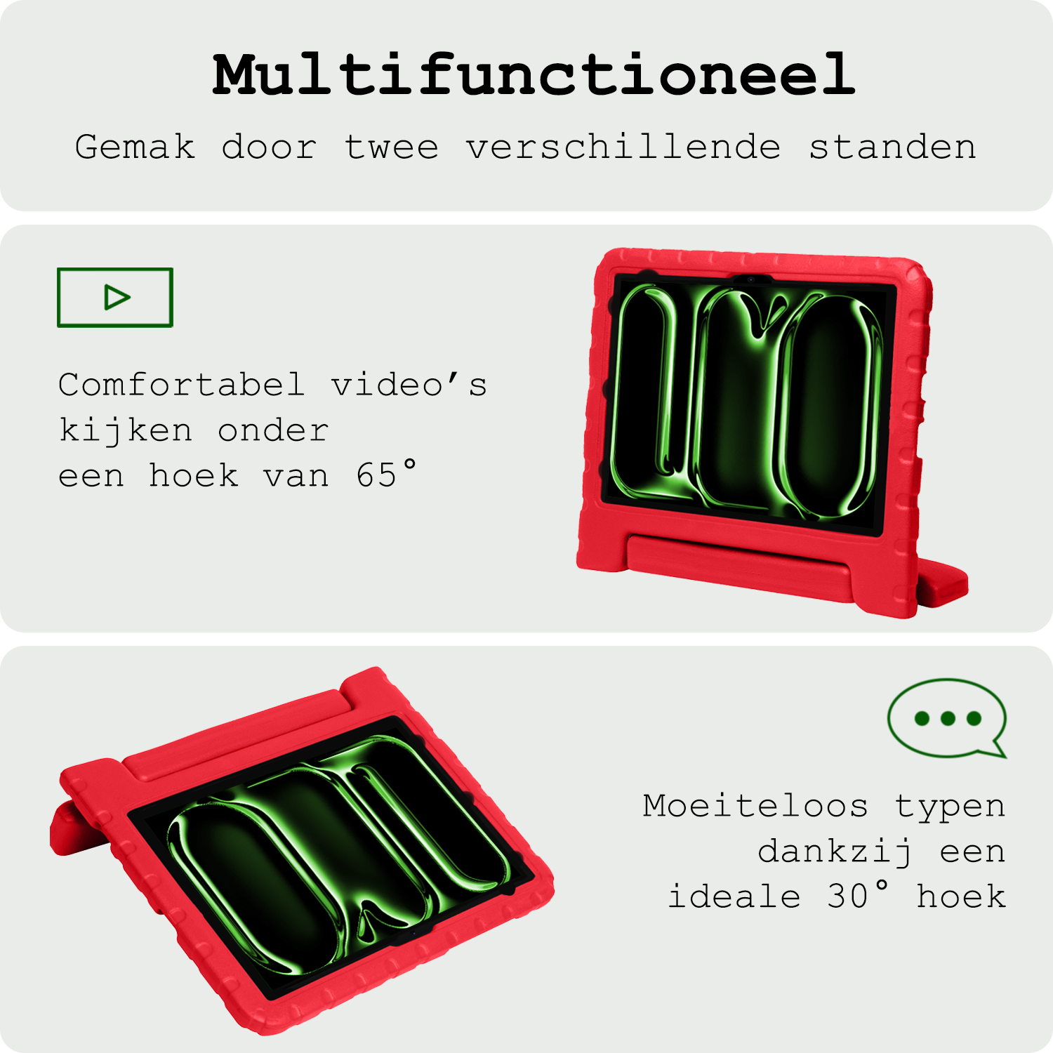 BASEY. Hoesje Geschikt voor iPad Pro 2018/2020/2021/2022 (12,9 inch) Hoesje Kinder Hoes Shockproof Kinderhoes - Kindvriendelijk Hoesje Geschikt voor iPad Pro 12,9 inch 2018/2020/2021/2022 Hoes Kids Case - Rood