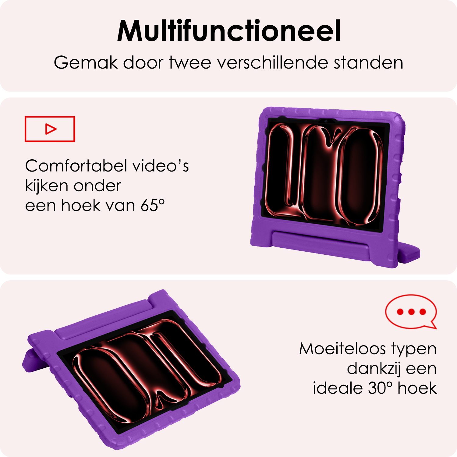 NoXx iPad Pro 12,9 inch 2018 Hoes Kinder Hoesje Kids Case Cover Kids Proof Met 2x Screenprotector - iPad Pro 12,9 inch 2018 Kinder Hoes - Paars