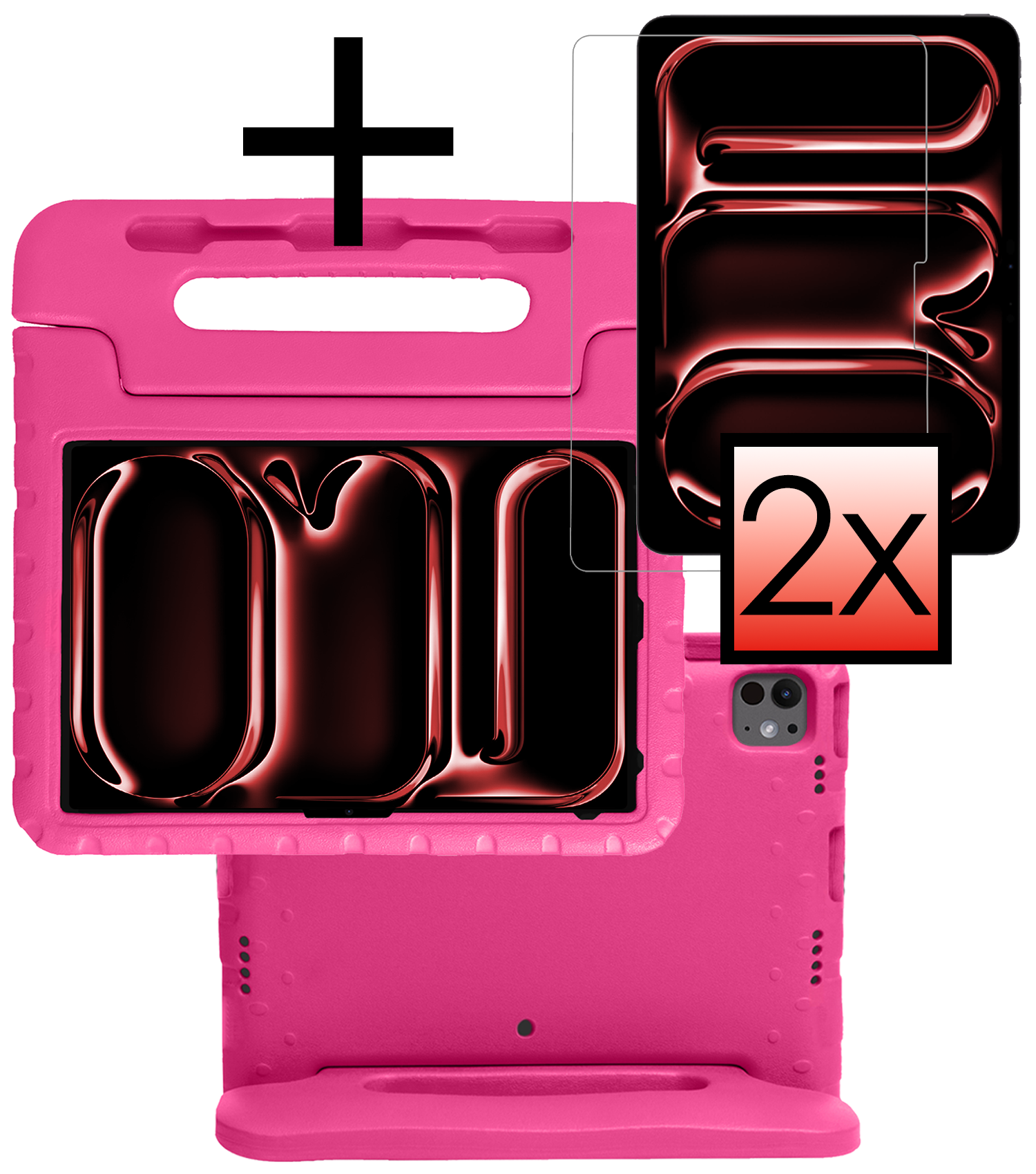 NoXx iPad Pro 12,9 inch 2020 Hoes Kinder Hoesje Kids Case Cover Kids Proof Met 2x Screenprotector - iPad Pro 12,9 inch 2020 Kinder Hoes - Roze