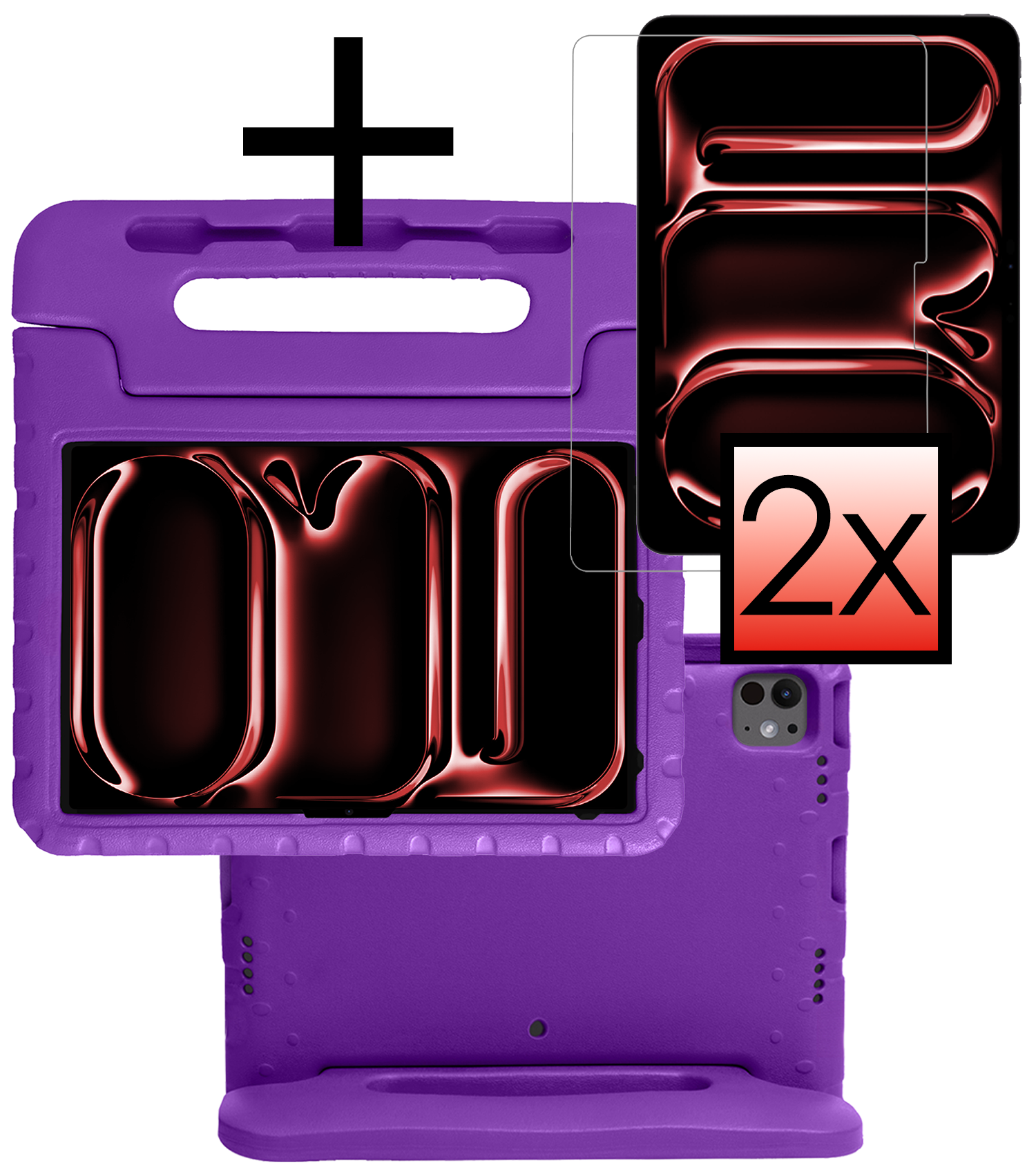 NoXx iPad Pro 12,9 inch 2021 Hoes Kinder Hoesje Kids Case Cover Kids Proof Met 2x Screenprotector - iPad Pro 12,9 inch 2021 Kinder Hoes - Paars
