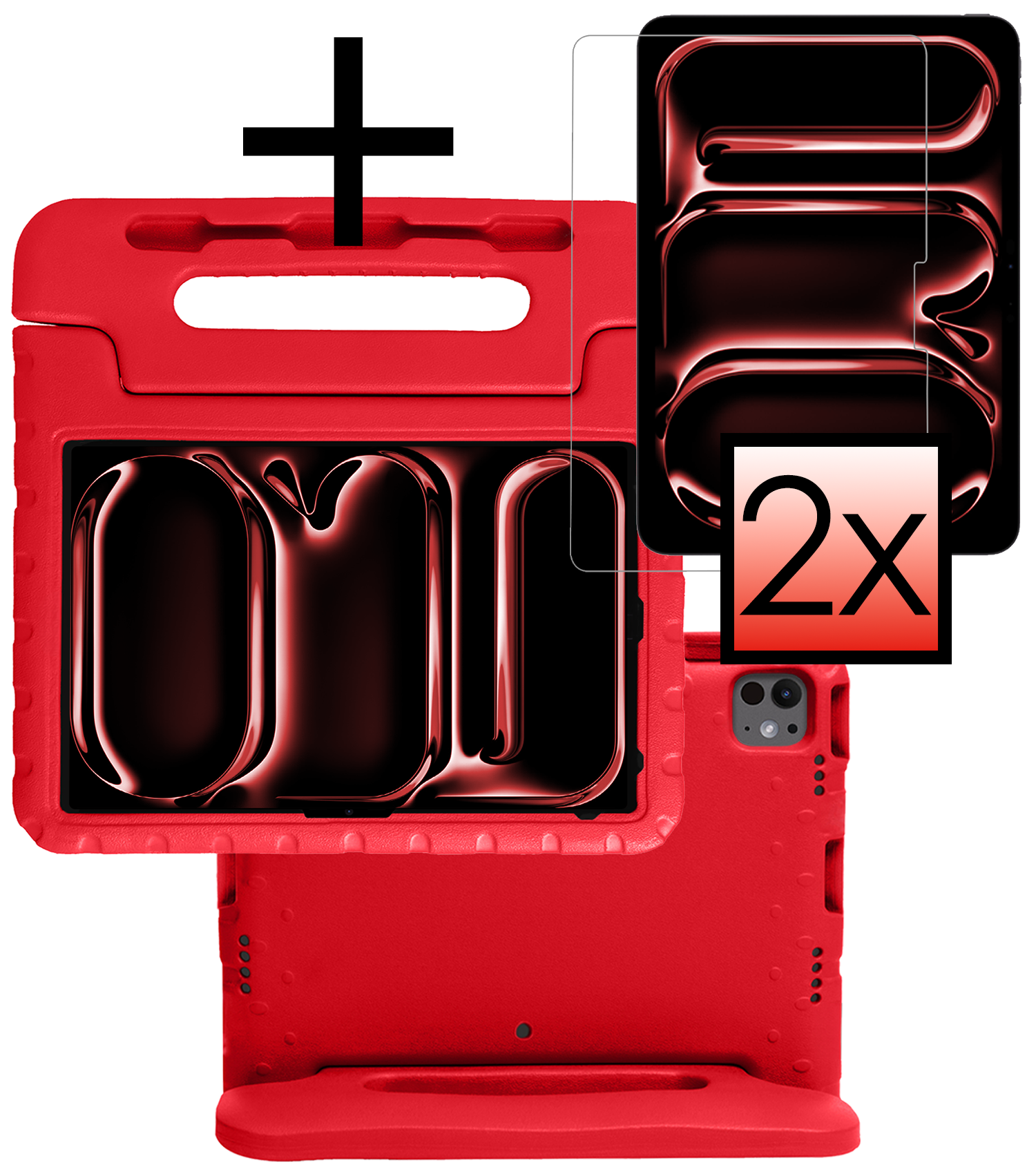 NoXx iPad Pro 12,9 inch 2022 Hoes Kinder Hoesje Kids Case Cover Kids Proof Met 2x Screenprotector - iPad Pro 12,9 inch 2022 Kinder Hoes - Rood