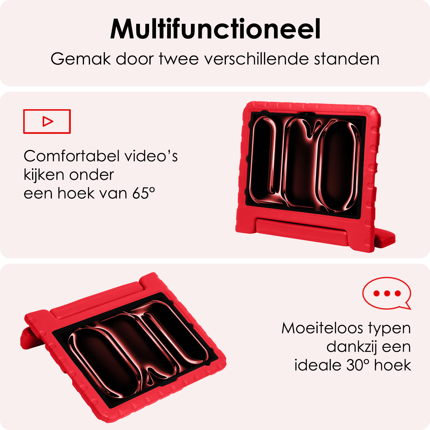 NoXx iPad Pro 12,9 inch 2022 Hoes Kinder Hoesje Kids Case Cover Kids Proof Met 2x Screenprotector - iPad Pro 12,9 inch 2022 Kinder Hoes - Rood