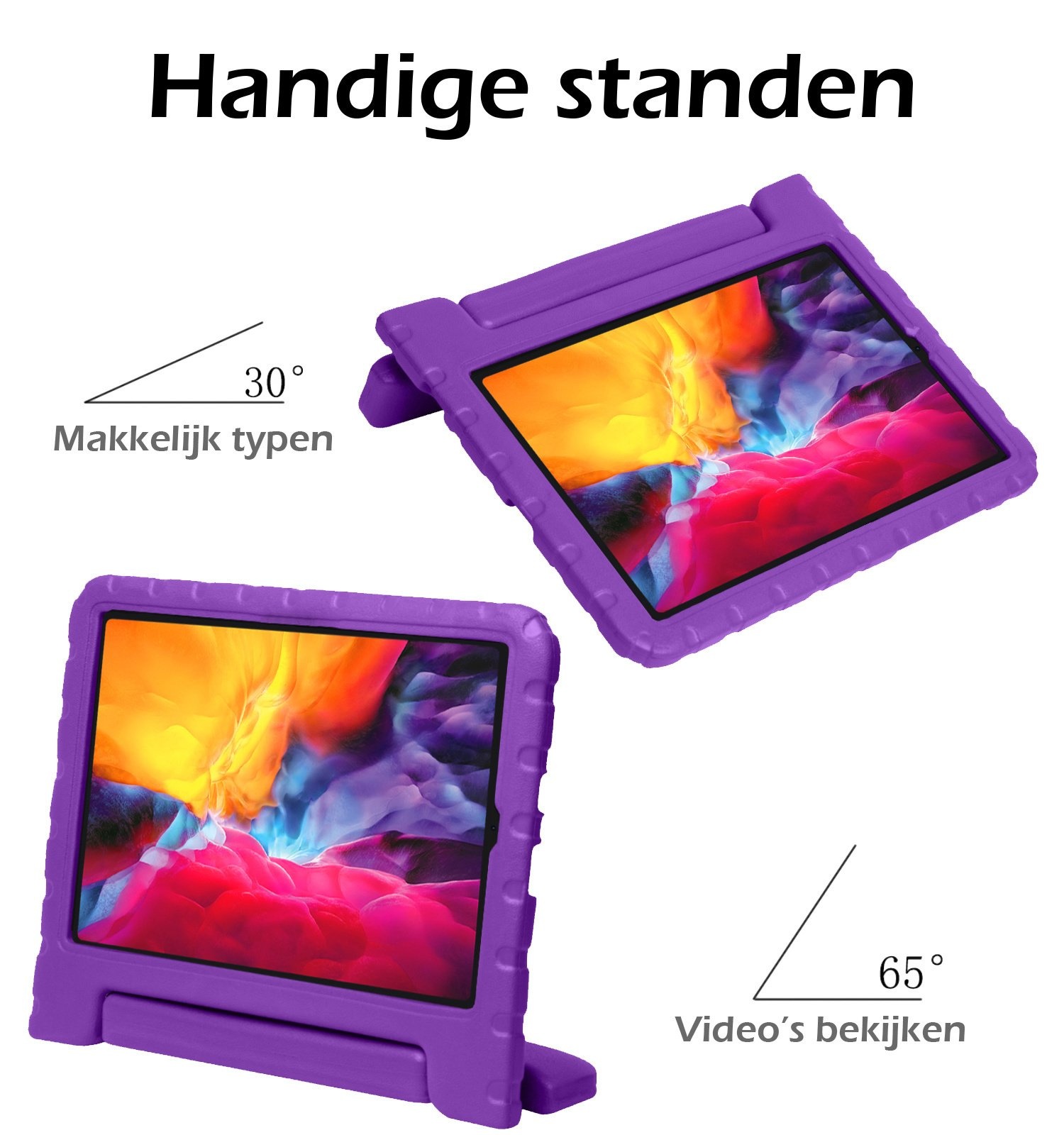 Nomfy iPad Pro 12,9 inch 2020 Hoes Kinder Hoesje Kids Case Cover Kids Proof Met 2x Screenprotector - iPad Pro 12,9 inch 2020 Kinder Hoes - Paars