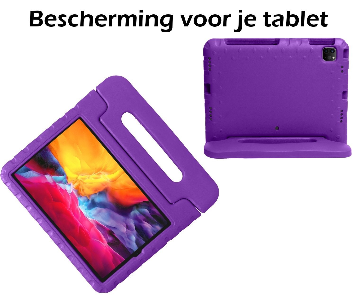 Nomfy iPad Pro 12,9 inch 2020 Hoes Kinder Hoesje Kids Case Cover Kids Proof Met 2x Screenprotector - iPad Pro 12,9 inch 2020 Kinder Hoes - Paars