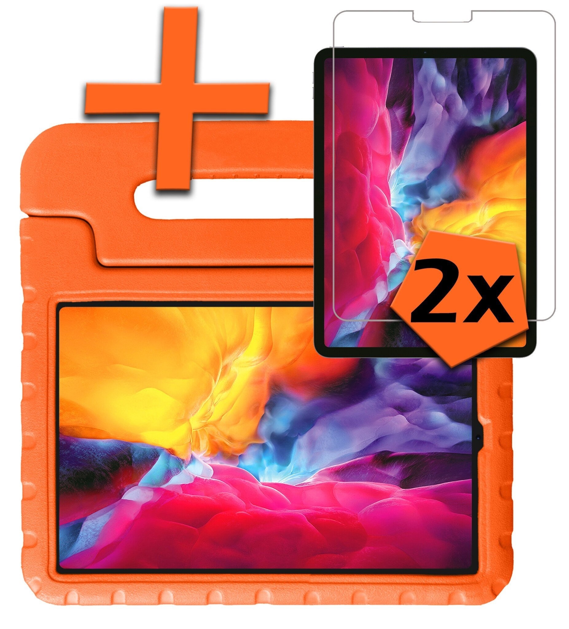 Nomfy iPad Pro 12,9 inch 2021 Hoes Kinder Hoesje Kids Case Cover Kids Proof Met 2x Screenprotector - iPad Pro 12,9 inch 2021 Kinder Hoes - Oranje