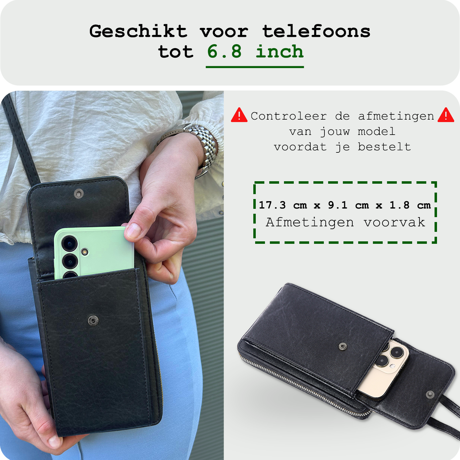 BASEY. Telefoontasje Dames Crossbody - Kunstlederen Schoudertas Telefoontasje Met portemonnee - Zwart