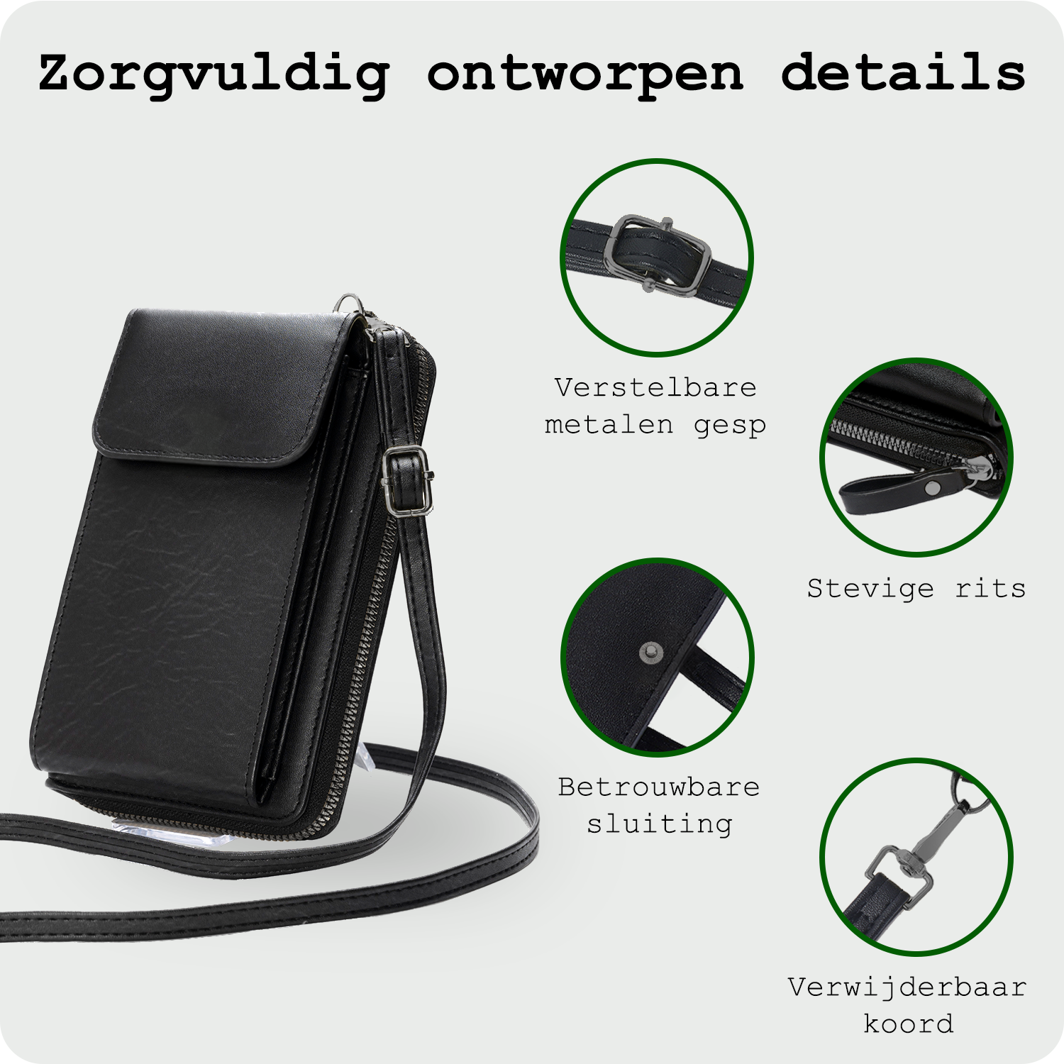 BASEY. Telefoontasje Dames Crossbody - Kunstlederen Schoudertas Telefoontasje Met portemonnee - Zwart