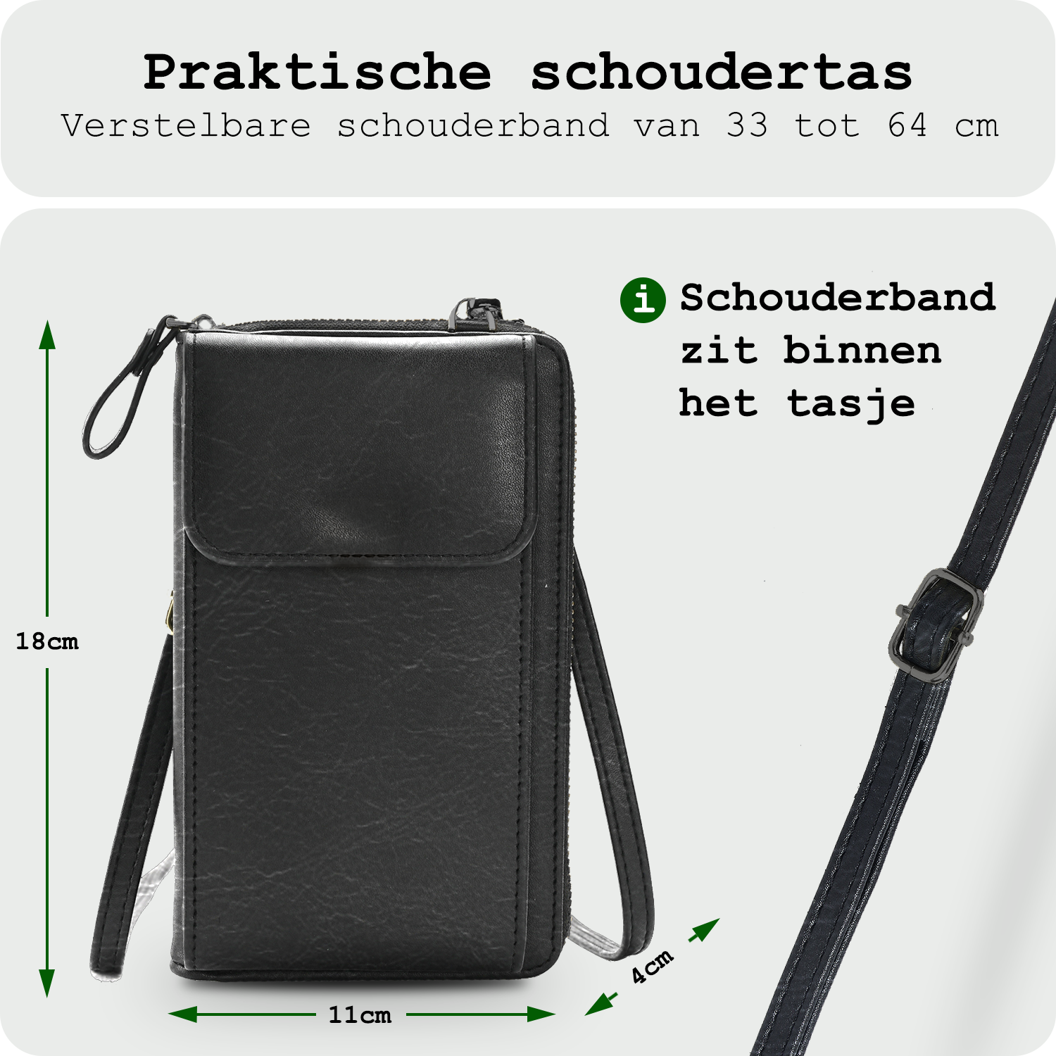 BASEY. Telefoontasje Dames Crossbody - Kunstlederen Schoudertas Telefoontasje Met portemonnee - Zwart