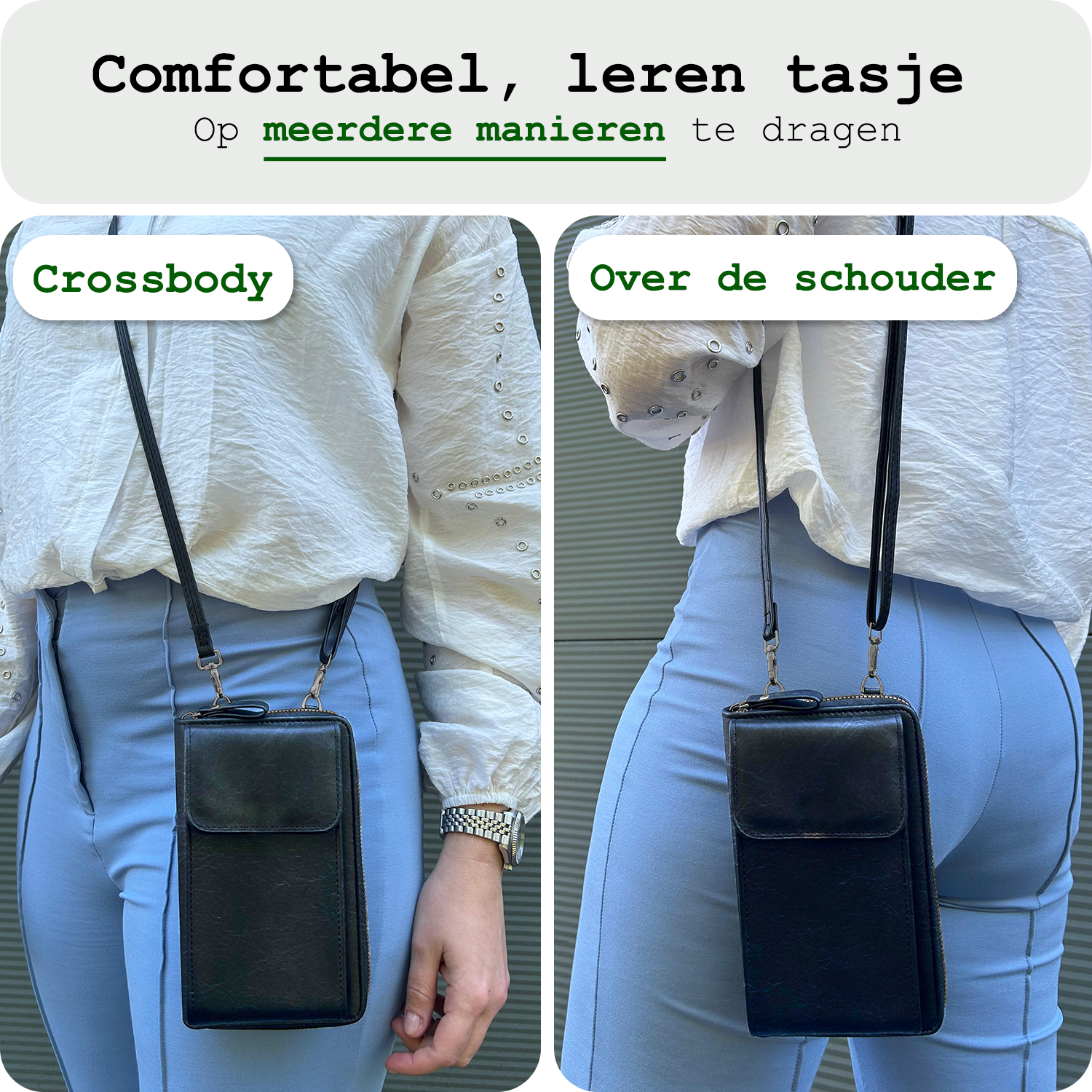 BASEY. Telefoontasje Dames Crossbody - Kunstlederen Schoudertas Telefoontasje Met portemonnee - Zwart