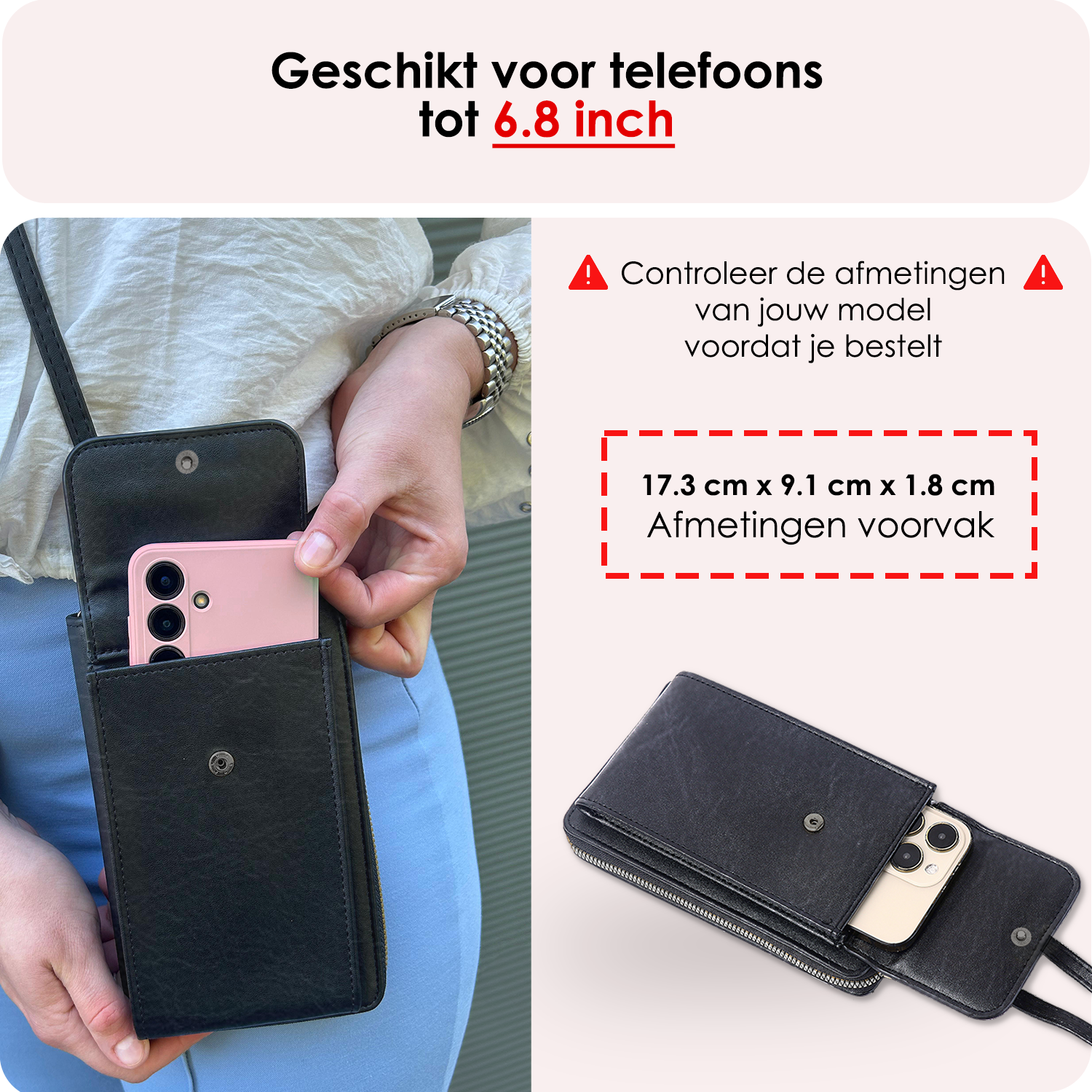 NoXx Schoudertas Dames Telefoontasje - Crossbodytassen Voor Telefoon Kunstlederen Telefoontasjes - Zwart