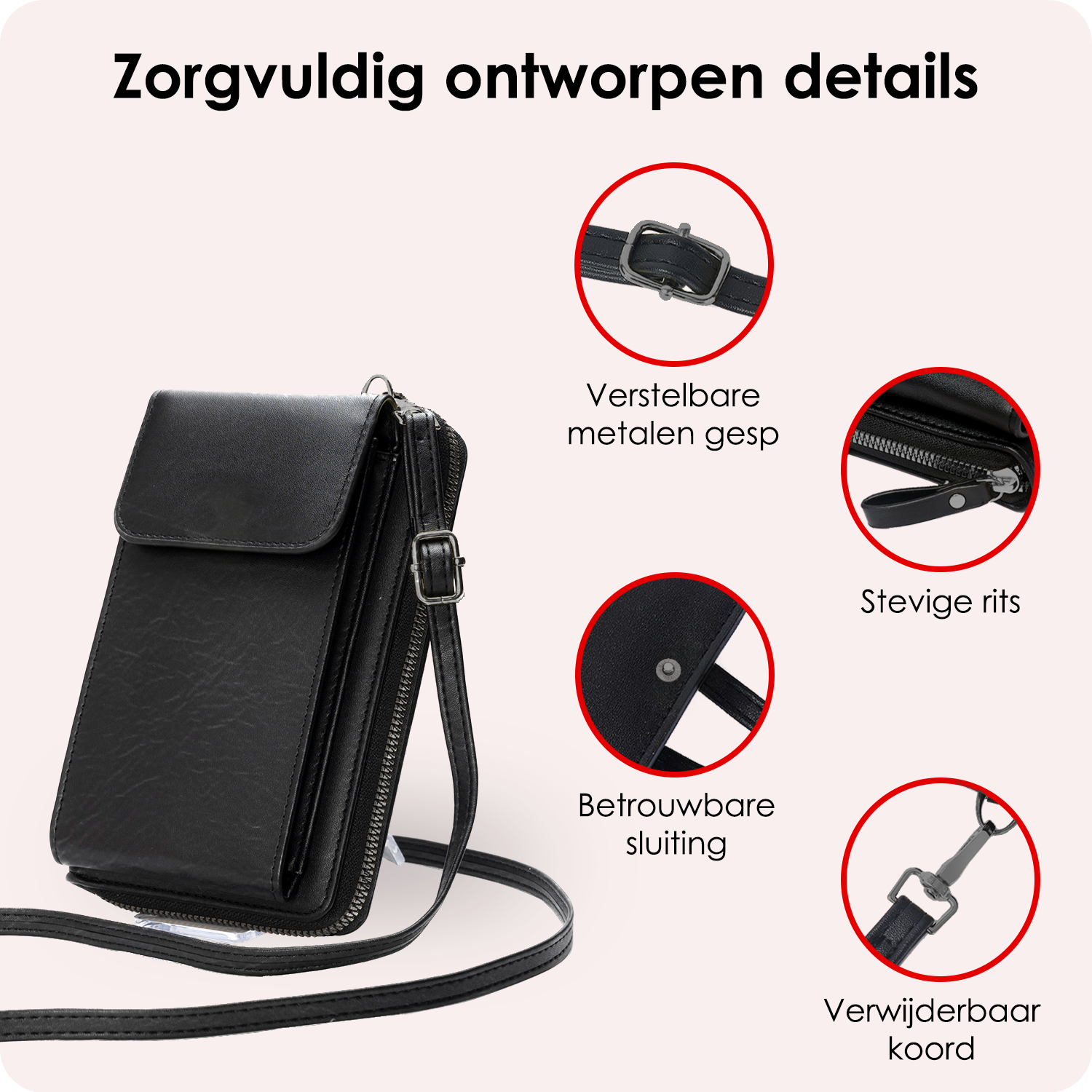 NoXx Schoudertas Dames Telefoontasje - Crossbodytassen Voor Telefoon Kunstlederen Telefoontasjes - Zwart