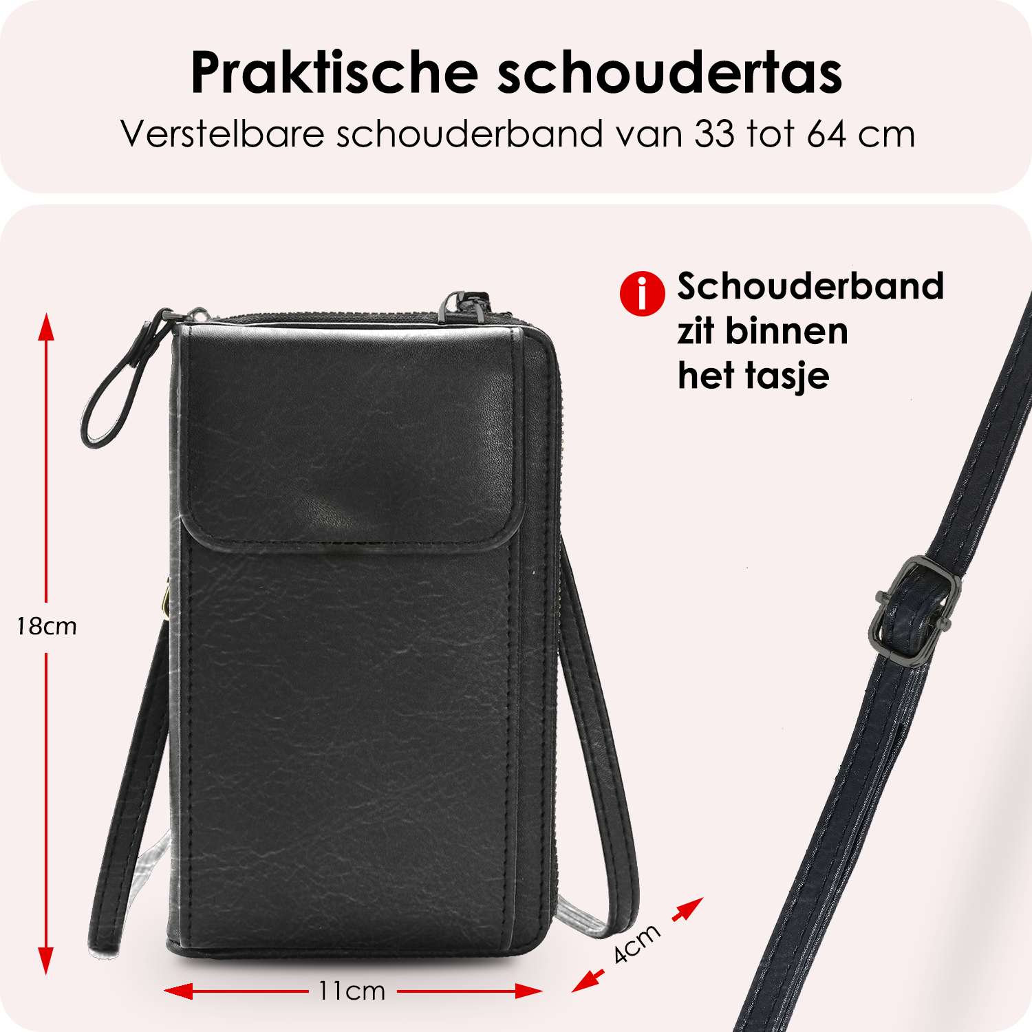 NoXx Schoudertas Dames Telefoontasje - Crossbodytassen Voor Telefoon Kunstlederen Telefoontasjes - Zwart