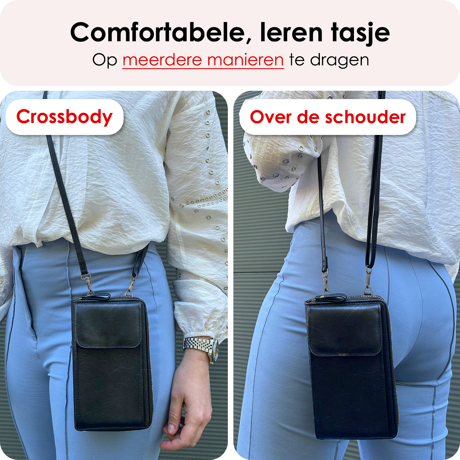 NoXx Schoudertas Dames Telefoontasje - Crossbodytassen Voor Telefoon Kunstlederen Telefoontasjes - Zwart