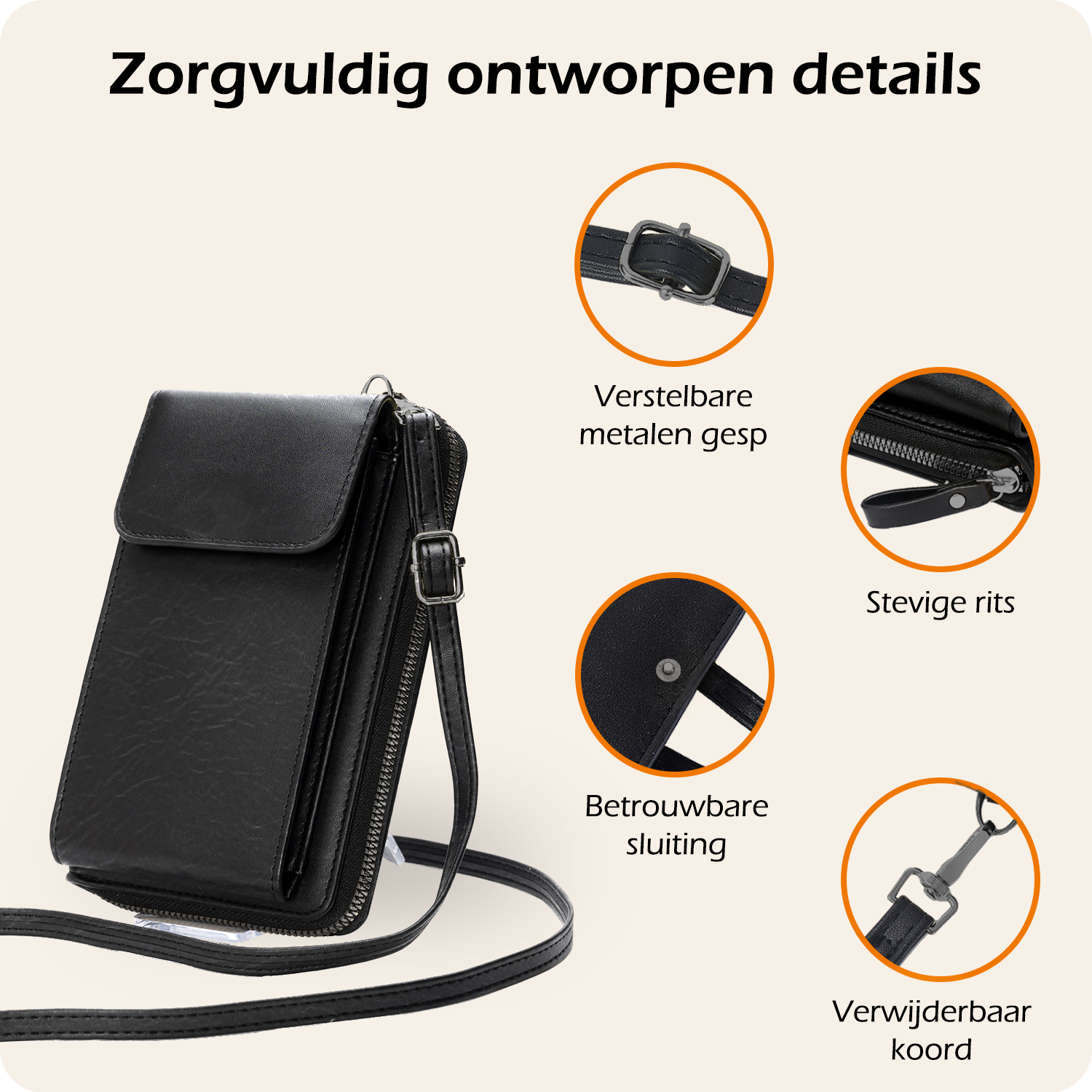 Nomfy Telefoontasje Met portemonnee - Crossbody Tas Dames Kunstlederen Schoudertassen Voor Telefoon - Zwart