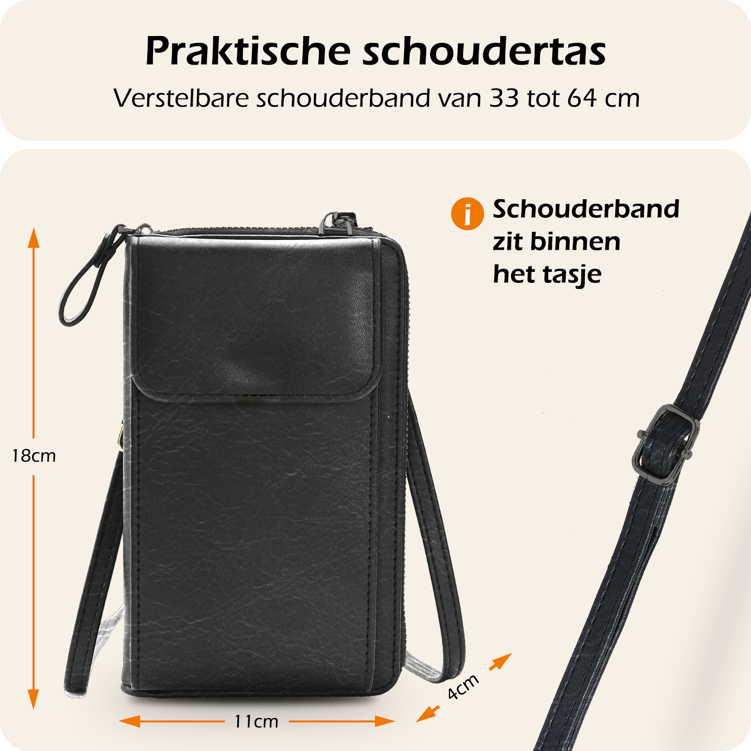 Nomfy Telefoontasje Met portemonnee - Crossbody Tas Dames Kunstlederen Schoudertassen Voor Telefoon - Zwart