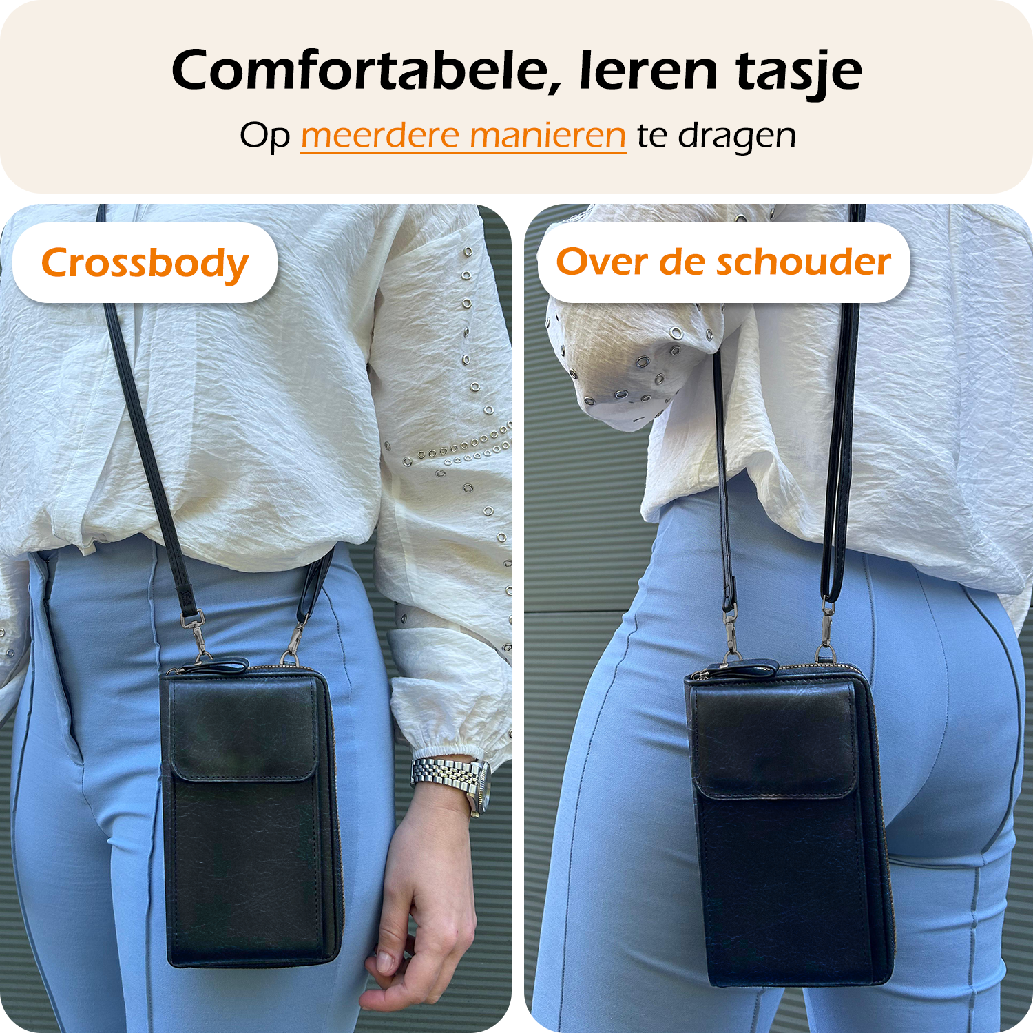 Nomfy Telefoontasje Met portemonnee - Crossbody Tas Dames Kunstlederen Schoudertassen Voor Telefoon - Zwart