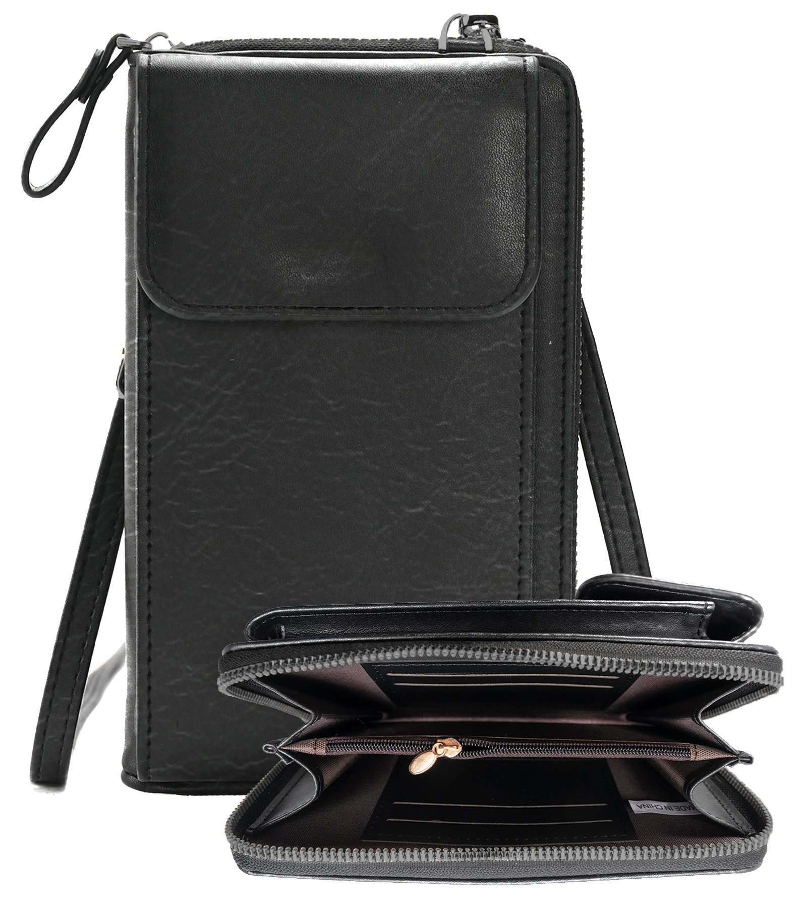 Nomfy Telefoontasje Met portemonnee - Crossbody Tas Dames Kunstlederen Schoudertassen Voor Telefoon - Zwart