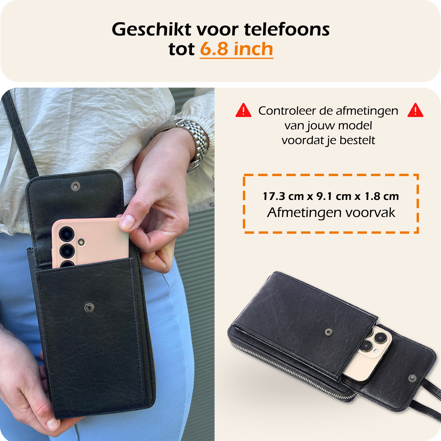 Nomfy Telefoontasje Met portemonnee - Crossbody Tas Dames Kunstlederen Schoudertassen Voor Telefoon - Zwart