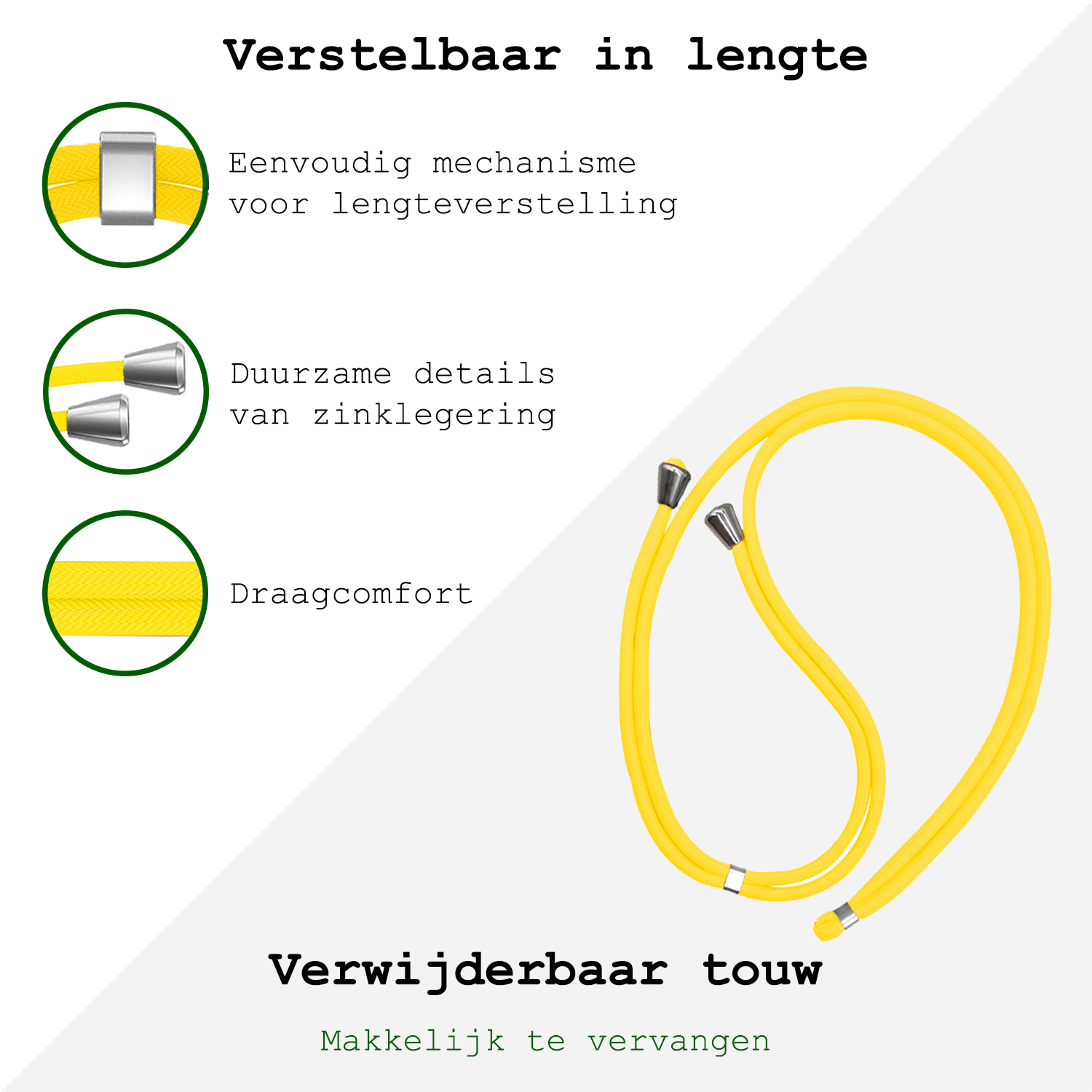 BASEY. Telefoonkoorden Universeel Telefoonkoord Verstelbaar Telefoon Koord - Universeel Telefoonkoord 150 cm - Geel