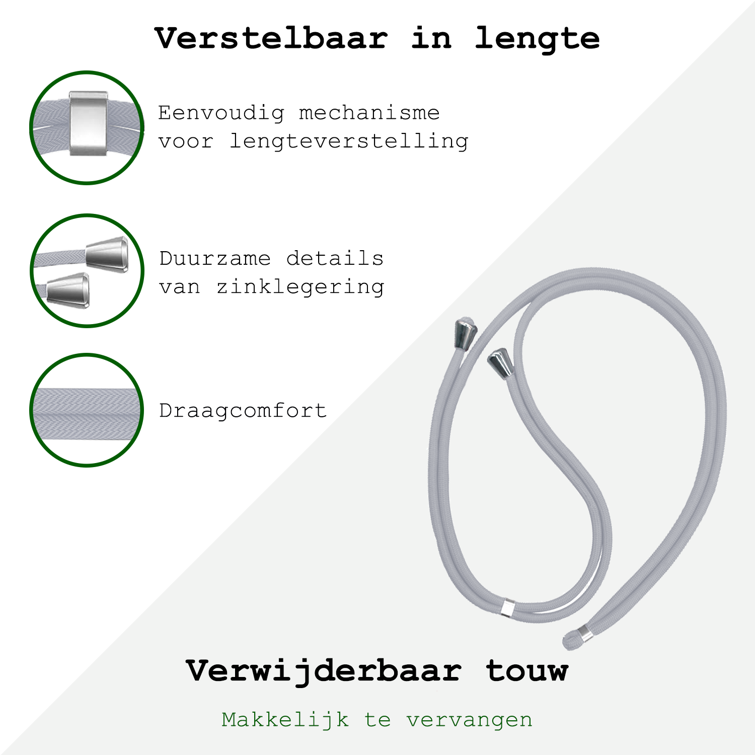 BASEY. Telefoonkoorden Universeel Telefoonkoord Verstelbaar Telefoon Koord - Universeel Telefoonkoord 150 cm - Lichtgrijs