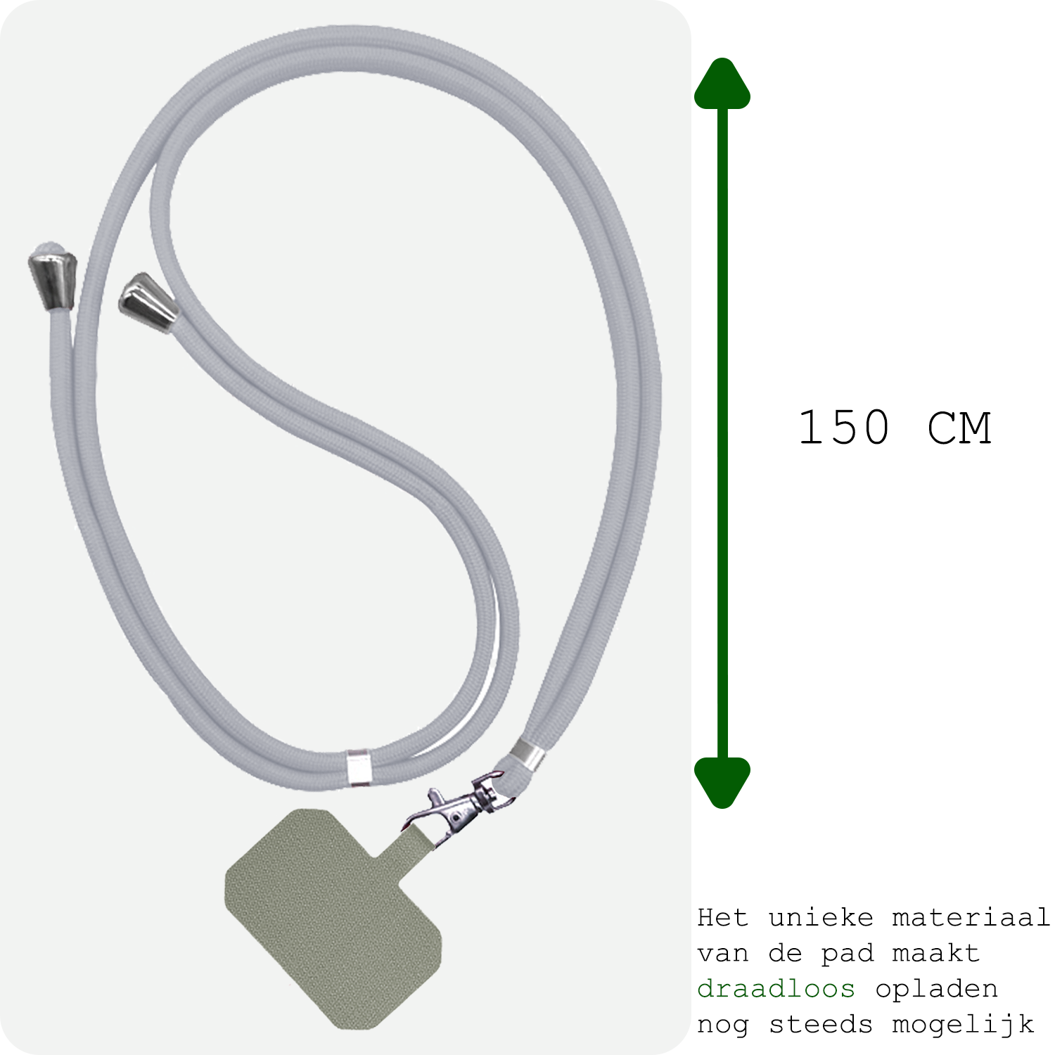 BASEY. Telefoonkoorden Universeel Telefoonkoord Verstelbaar Telefoon Koord - Universeel Telefoonkoord 150 cm - Lichtgrijs