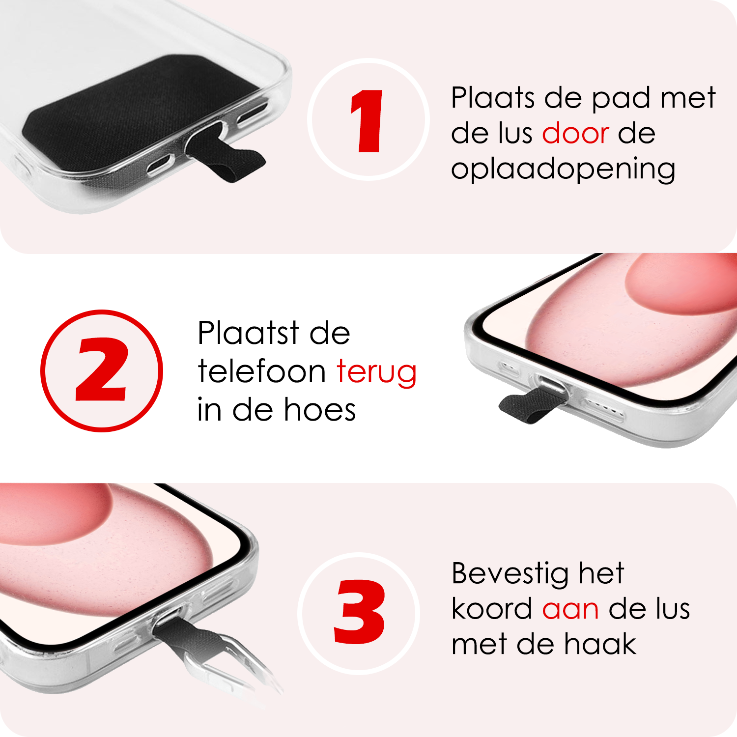 NoXx Telefoon Koord Universeel Telefoonkoord Verstelbaar - Telefoonkoorden Universeel Verstelbaar - Donkerrood