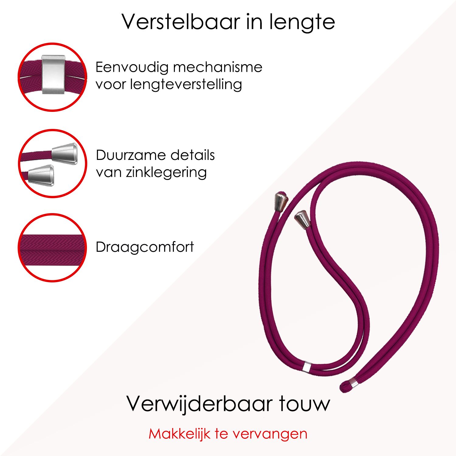 NoXx Telefoon Koord Universeel Telefoonkoord Verstelbaar - Telefoonkoorden Universeel Verstelbaar - Donkerrood