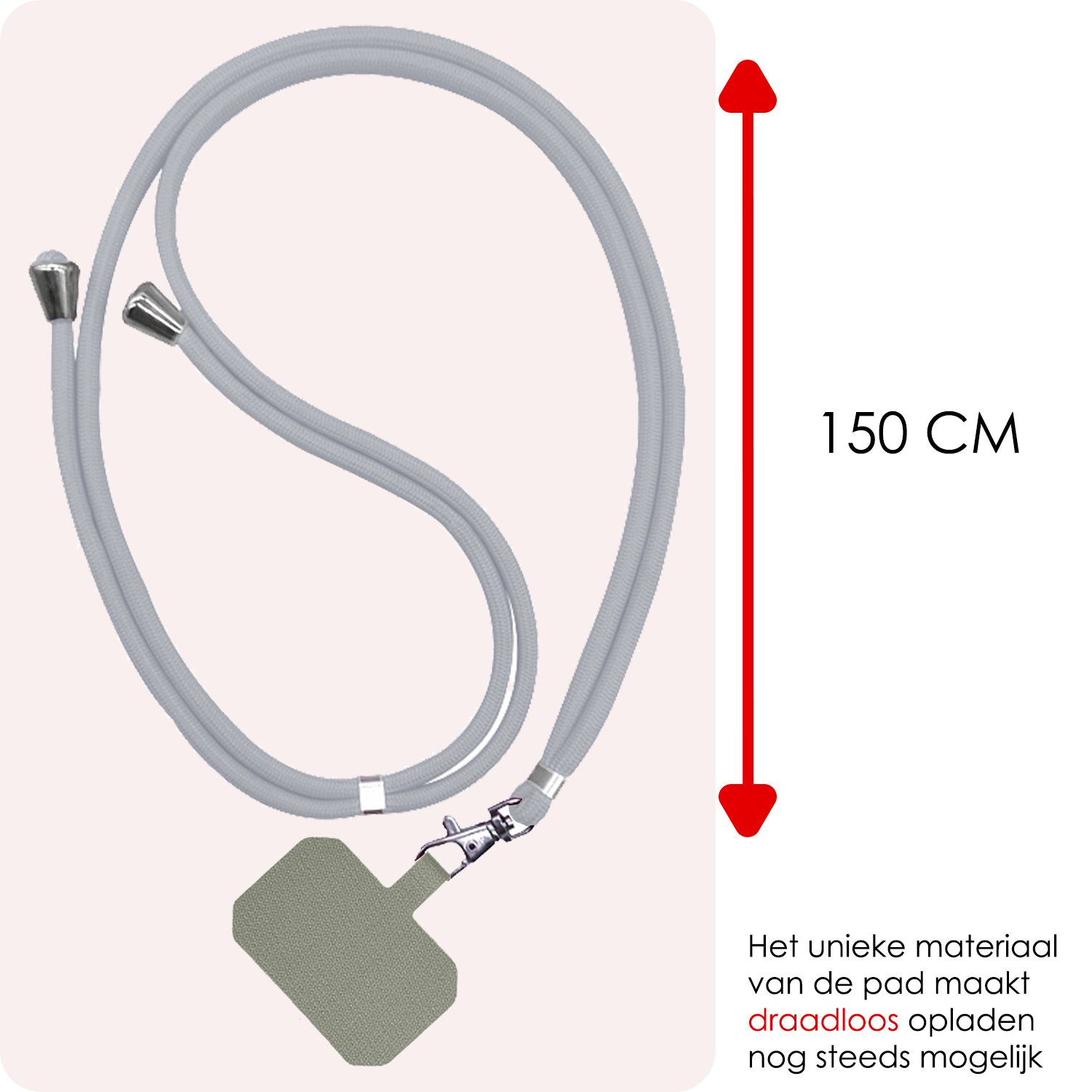 NoXx Telefoon Koord Universeel Telefoonkoord Verstelbaar - Telefoonkoorden Universeel Verstelbaar - Lichtgrijs