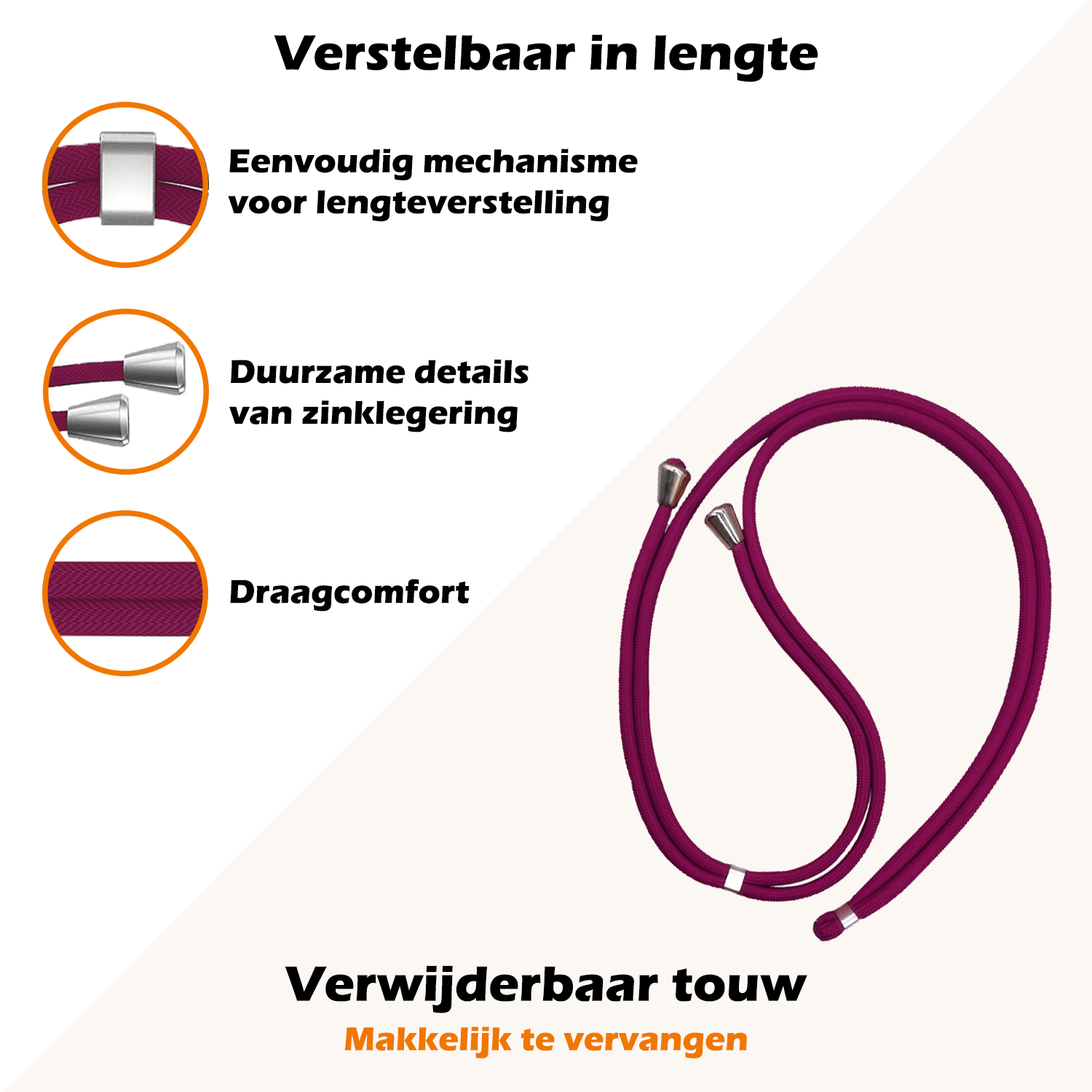 Nomfy Universeel Telefoonkoord Telefoonkoorden Verstelbaar - Universeel Telefoon Koord Polyester Telefoonkoord - Donkerrood