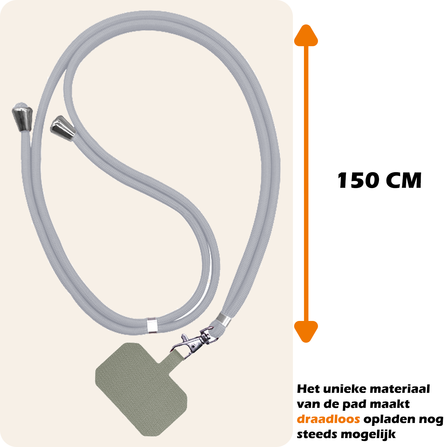 Nomfy Universeel Telefoonkoord Telefoonkoorden Verstelbaar - Universeel Telefoon Koord Polyester Telefoonkoord - Lichtgrijs