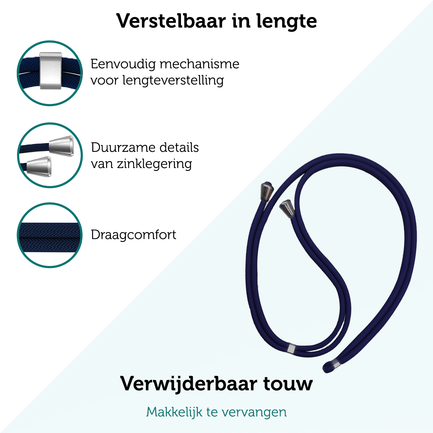 Forterra Telefoonkoord Universeel Telefoonkoorden Verstelbaar Telefoon Koord Telefoonketting - Universeel Telefoonkoord - 150 cm - Donkerblauw