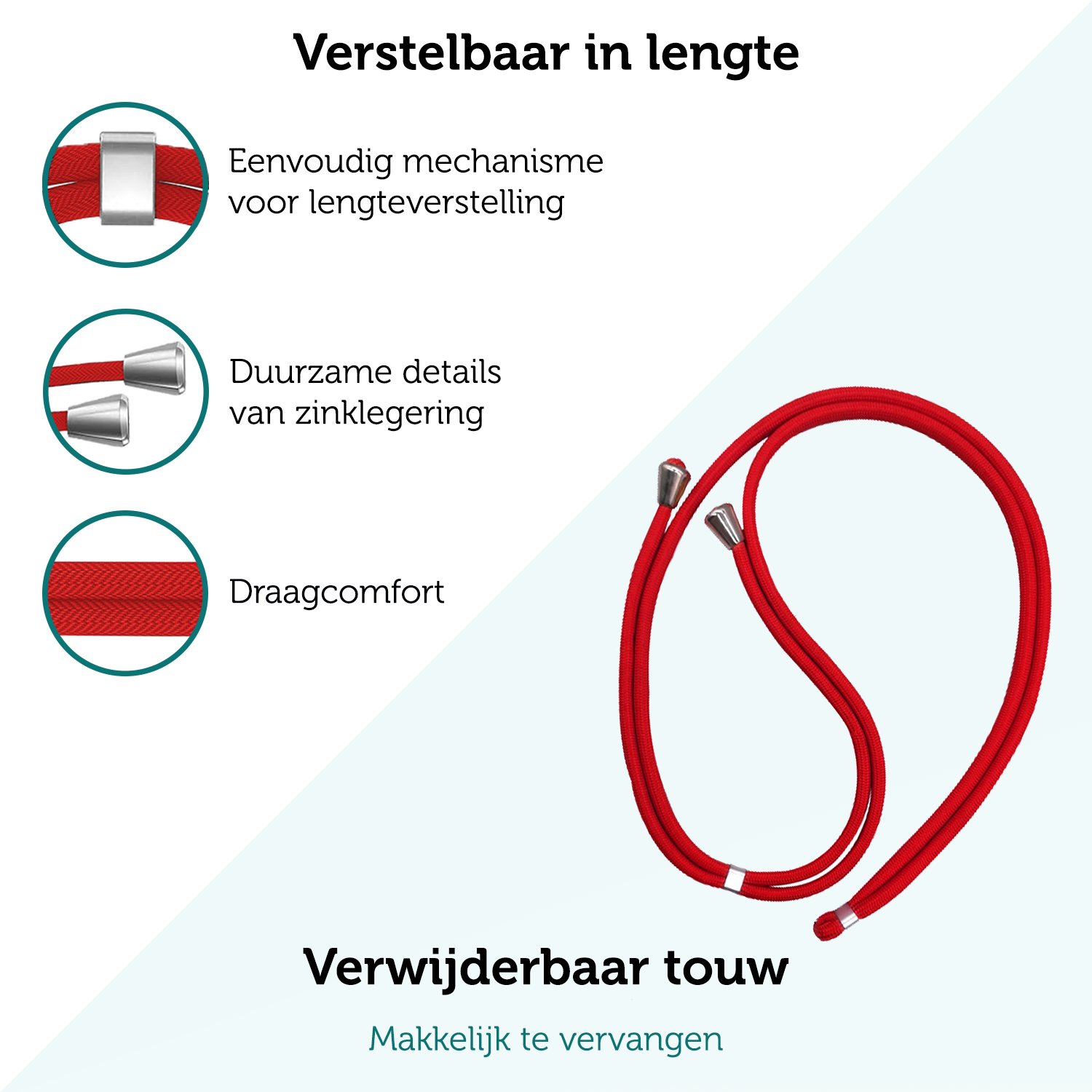 Forterra Telefoonkoord Universeel Telefoonkoorden Verstelbaar Telefoon Koord Telefoonketting - Universeel Telefoonkoord - 150 cm - Rood