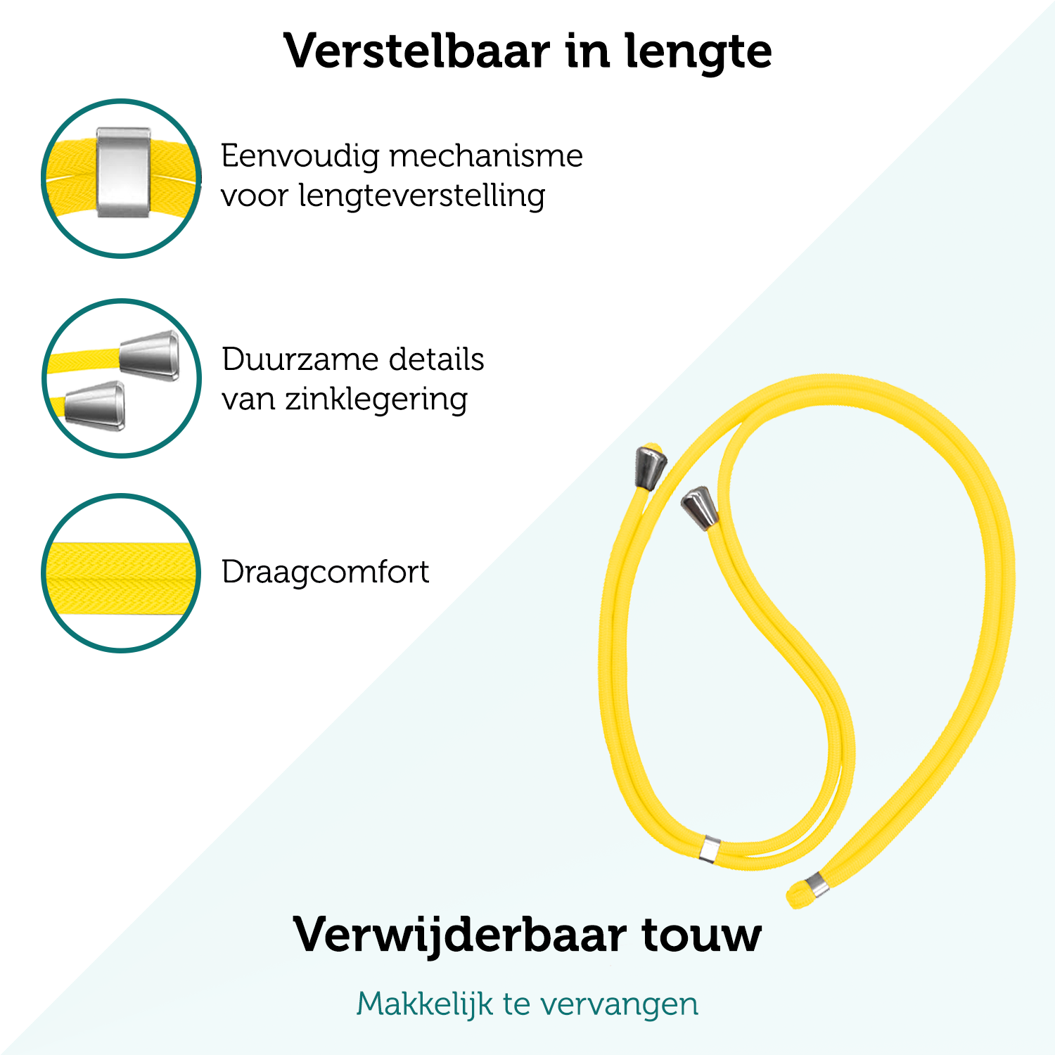 Forterra Telefoonkoord Universeel Telefoonkoorden Verstelbaar Telefoon Koord Telefoonketting - Universeel Telefoonkoord - 150 cm - Geel