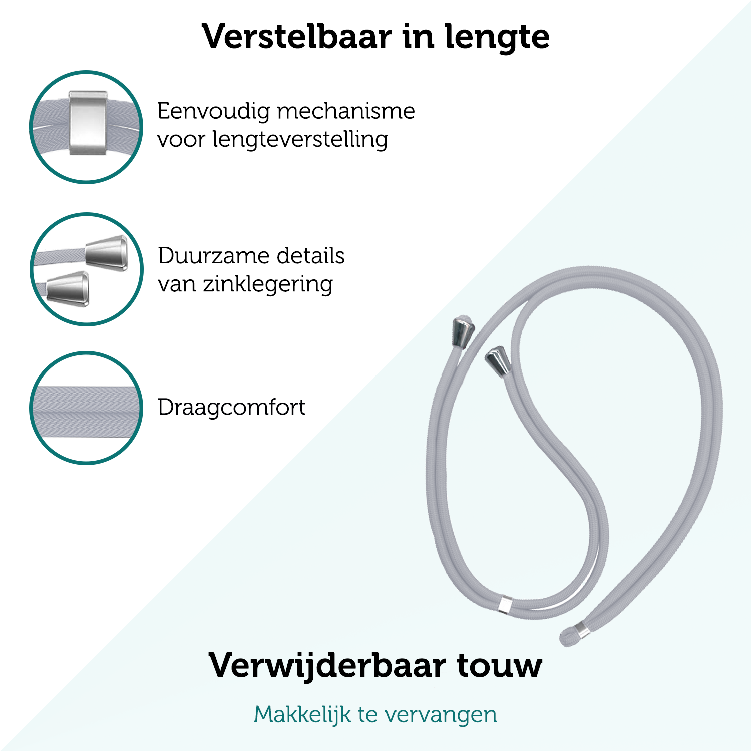 Forterra Telefoonkoord Universeel Telefoonkoorden Verstelbaar Telefoon Koord Telefoonketting - Universeel Telefoonkoord - 150 cm - Lichtgrijs