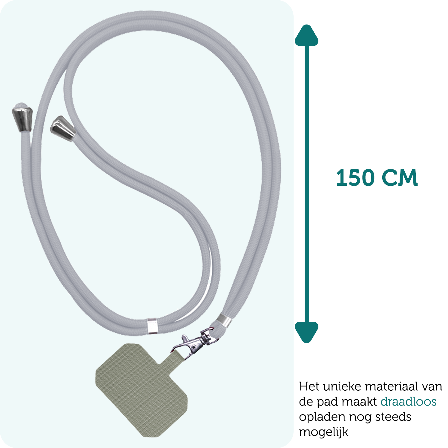 Forterra Telefoonkoord Universeel Telefoonkoorden Verstelbaar Telefoon Koord Telefoonketting - Universeel Telefoonkoord - 150 cm - Lichtgrijs